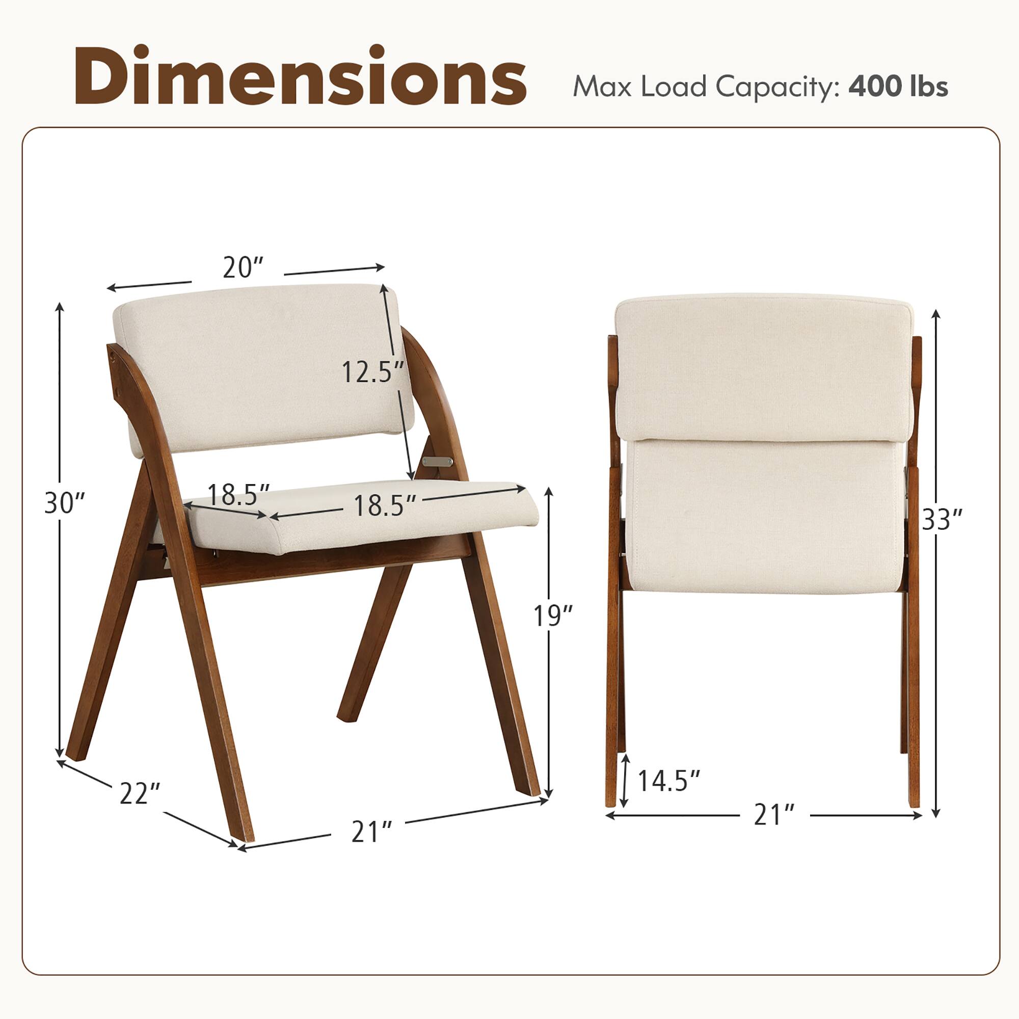 Dimensions  
Max Load Capacity: 400 lbs  

- 20"  
- 12.5"  
- 18.5"  
- 18.5"  
- 30"  
- 19"  
- 22"  
- 21"  
- 14.5"  
- 21"  
- 33"