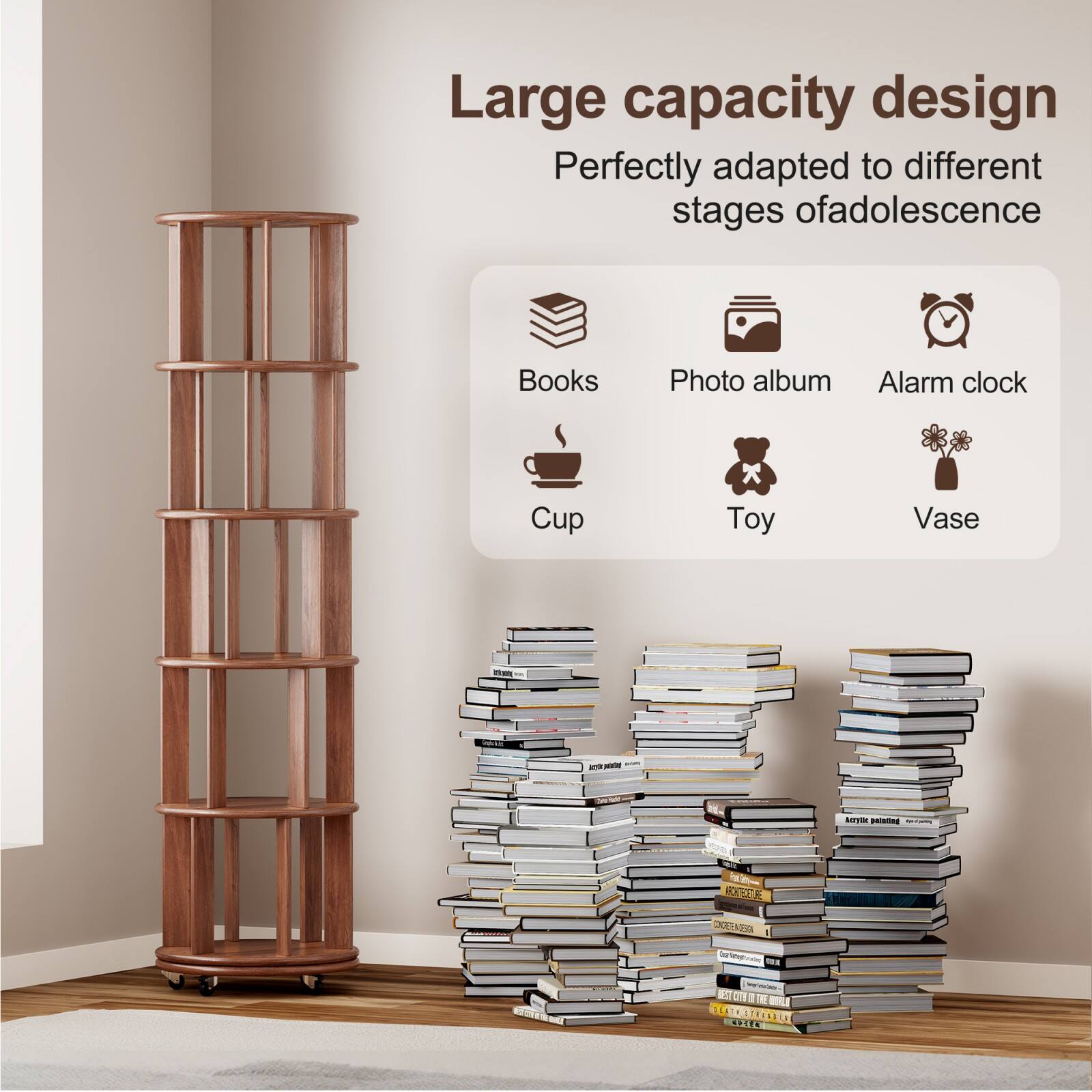 Large capacity design  
Perfectly adapted to different stages of adolescence  

Books  
Photo album  
Alarm clock  
Cup  
Toy  
Vase