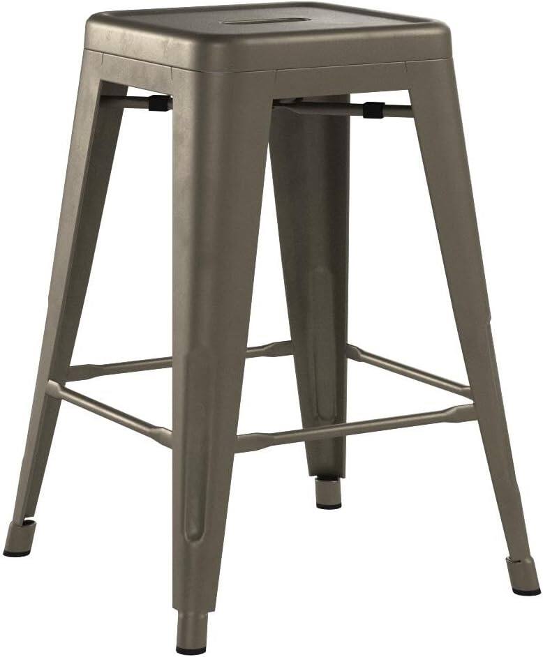 Left. Hivvago - Set of 4 - 24-in. Indoor/Outdoor Backless Stacking Gunmetal Grey Metal Barstools - Grey.