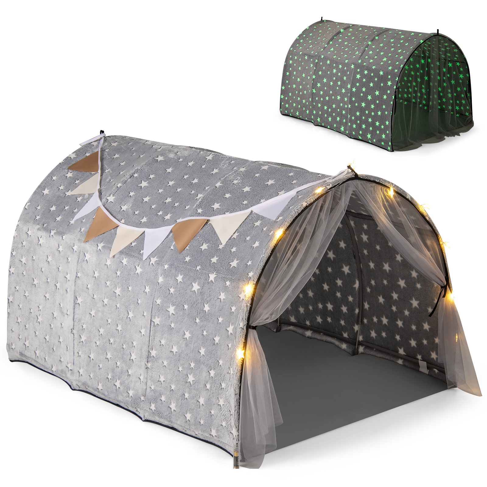Front. Gymax - Gymax Kids Bed Tent Children Bed Canopy w/Glow in the dark Fabric Washable Flannel - Gray.