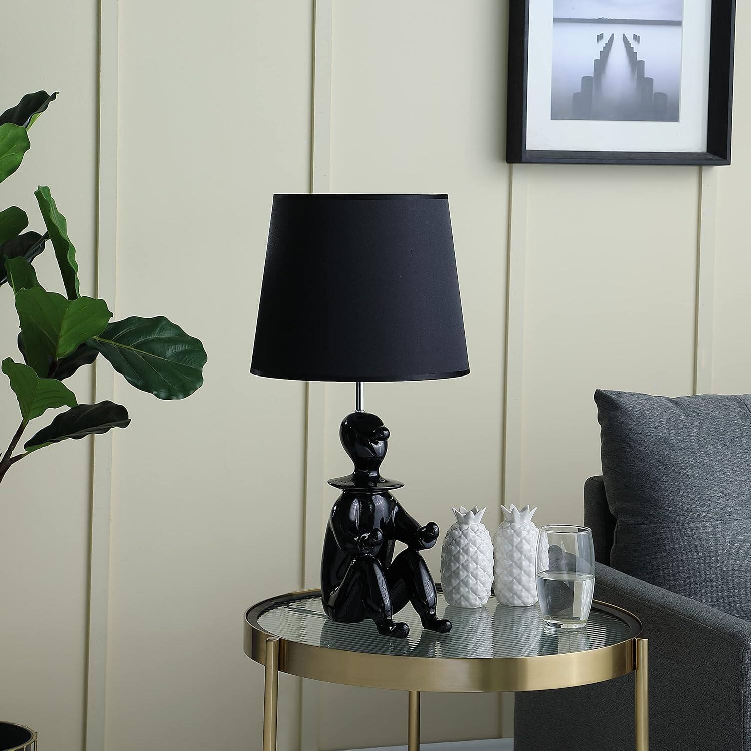 Alt View 4. MOOSOO - 22" Black Modern Clown Phone Holder Resin Table Lamp - Black.