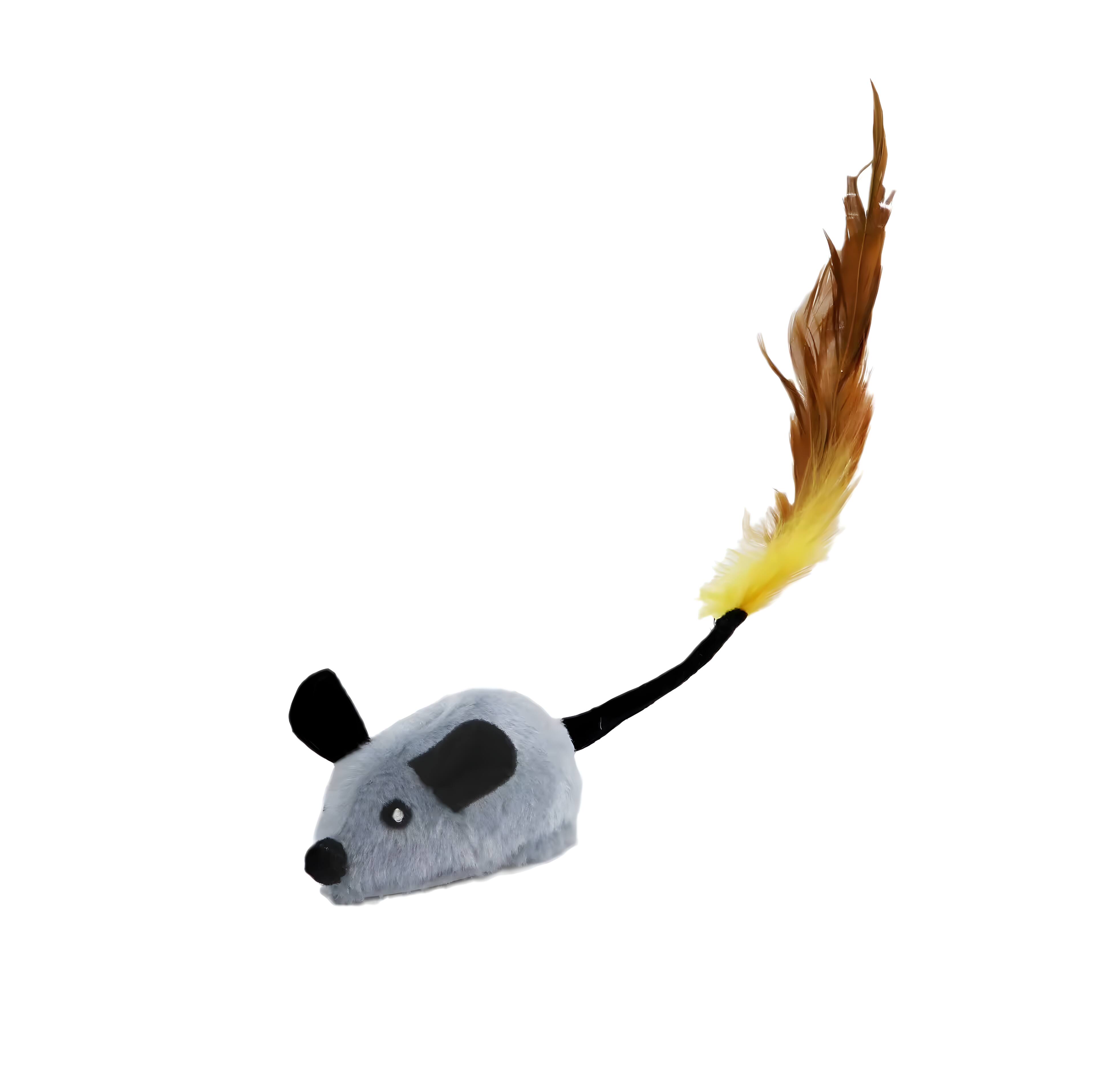 Front. Cluzine - Interactive Moving Mouse Cat Toy, USB Rechargeable, with Feather Tail for Indoor Cats & Dogs - Multicolor.