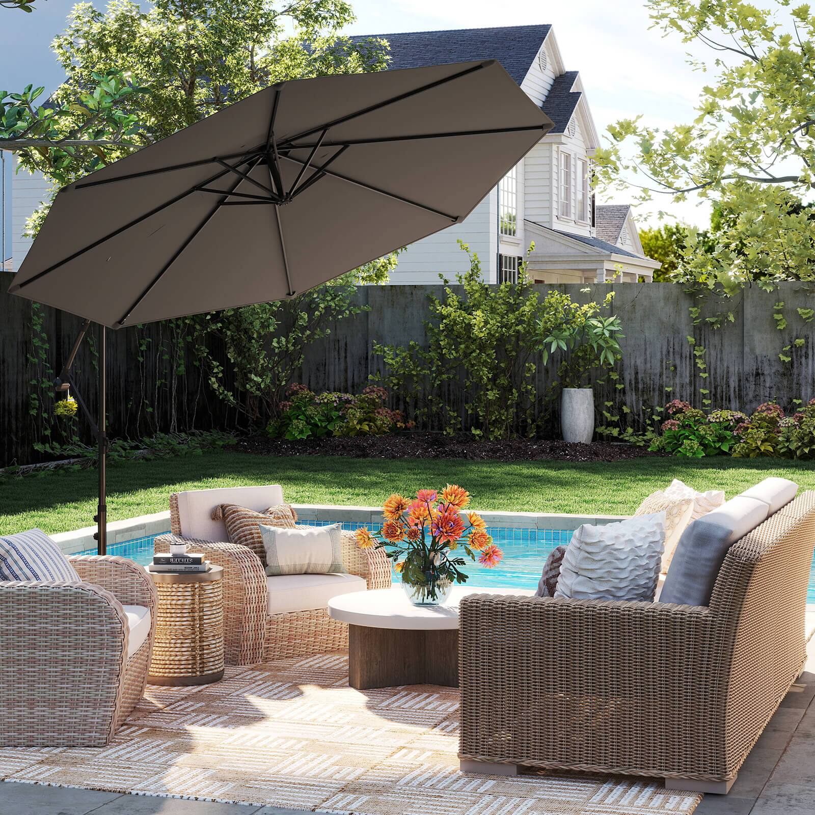 Alt View 4. Costway - Costway 10FT Patio Offset Umbrella, Outdoor Cantilever Umbrella with Easy Tilt Adjustment & 8 Ribs - Gray.