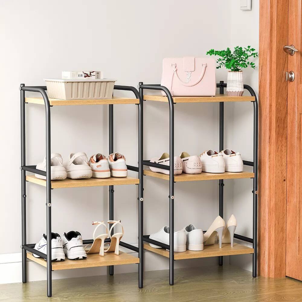 Alt View 6. Sugift - 3-Tier Industrial Bookshelf Storage Shelf Wood and Metal Shelving Unit Organizer Rack - Wood Natural.