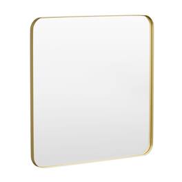 LOVMOR - Tempered Glass Rounded Rectangle Framed Wall-Mounted Bathroom Vanity Mirror - 36" x 36" - Gold