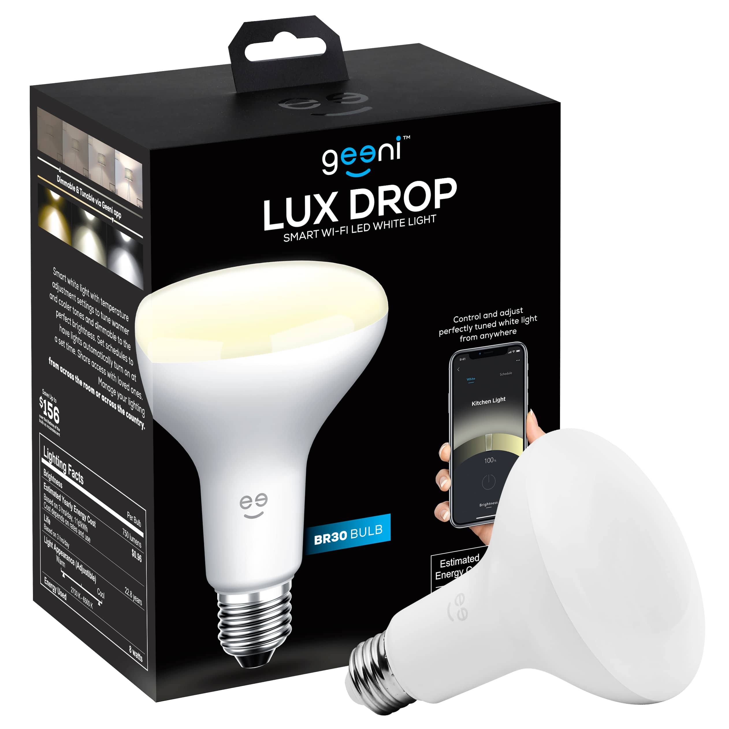 Front. Geeni - BR30 Wi-Fi Smart LED Bulb with Alexa, Google Assistant and Microsoft Cortana - Adjustable White.