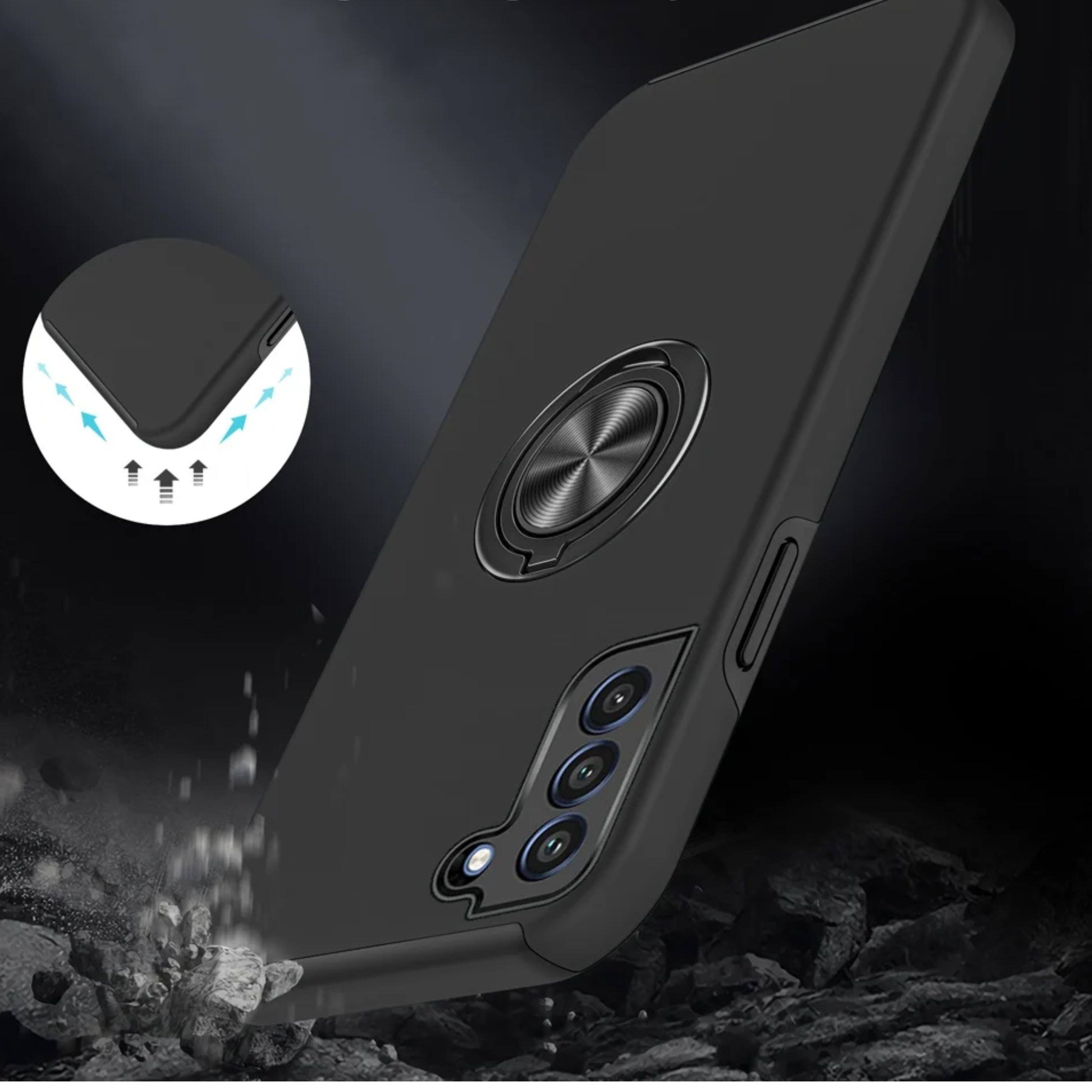 Angle. Kitcheniva - Painted Magnetic Ring Stand Hybrid Case Cover For Samsung Galaxy S22 Black - Black.