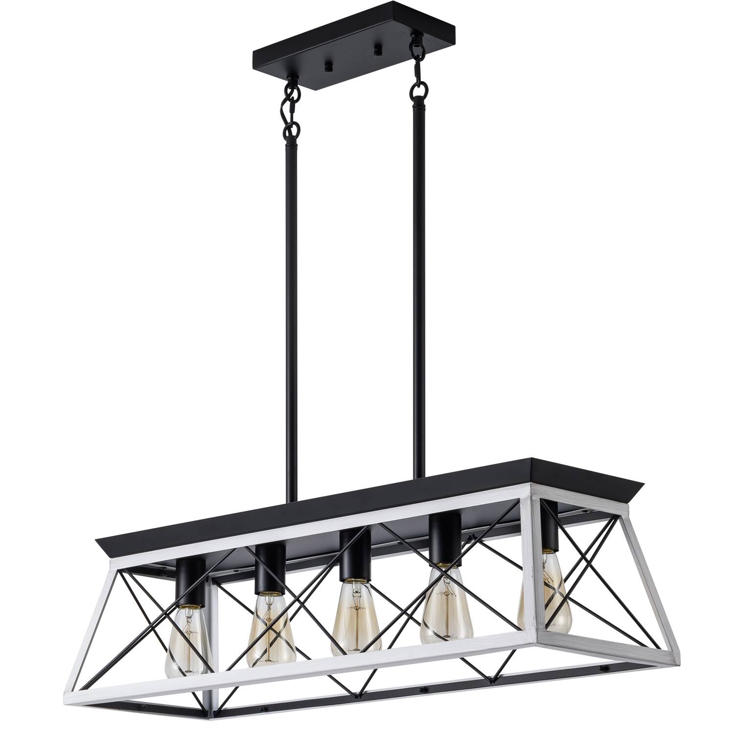 Alt View 4. Tiramisubest - 32" Black White Industrial 5-Light Pendant Chandelier, Modern Metal Cage Design, Adjustable Hanging Light (No Bulbs) - White+Black.