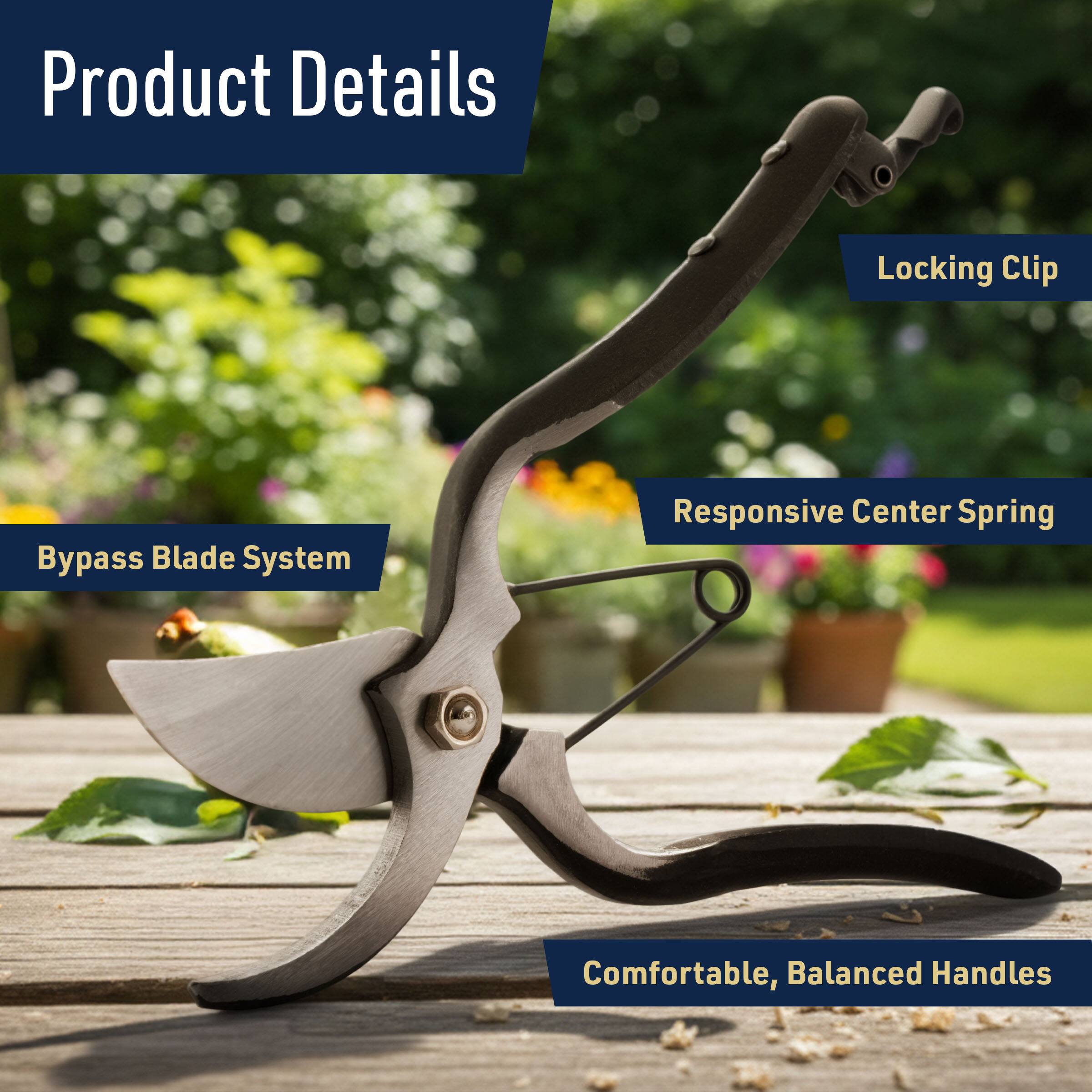 Product Details  
- Locking Clip  
- Bypass Blade System  
- Responsive Center Spring  
- Comfortable, Balanced Handles