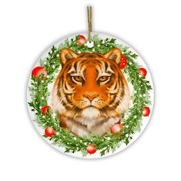 OrnamentallyYou - Christmas Wreath Tiger Ornament - Multi-colored