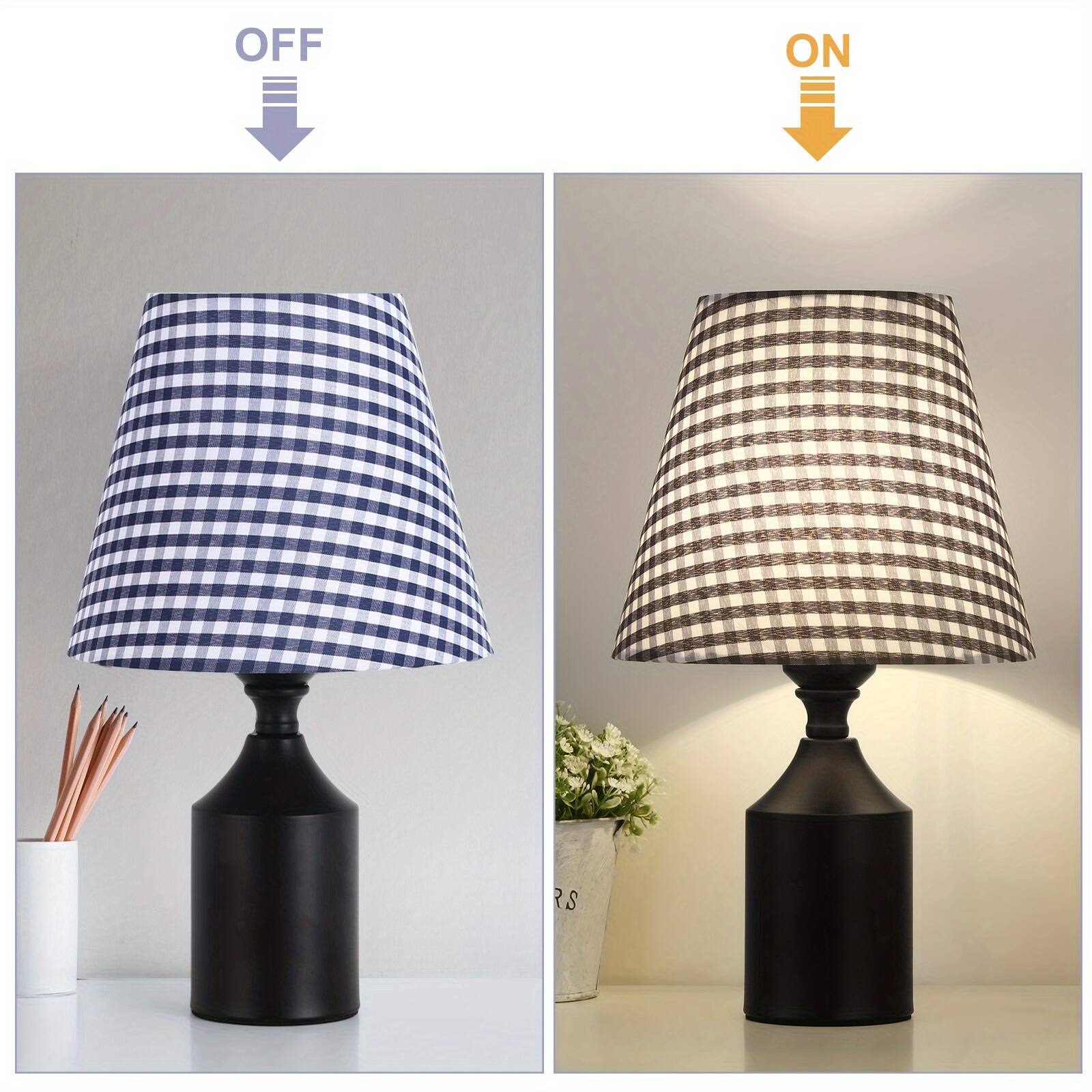 Alt View 1. Oumilen - 2-Pack Table Lamps, Black Metal Base with Blue White Gingham Fabric Shade, E26 Socket In-Line Switch for Bedroom.