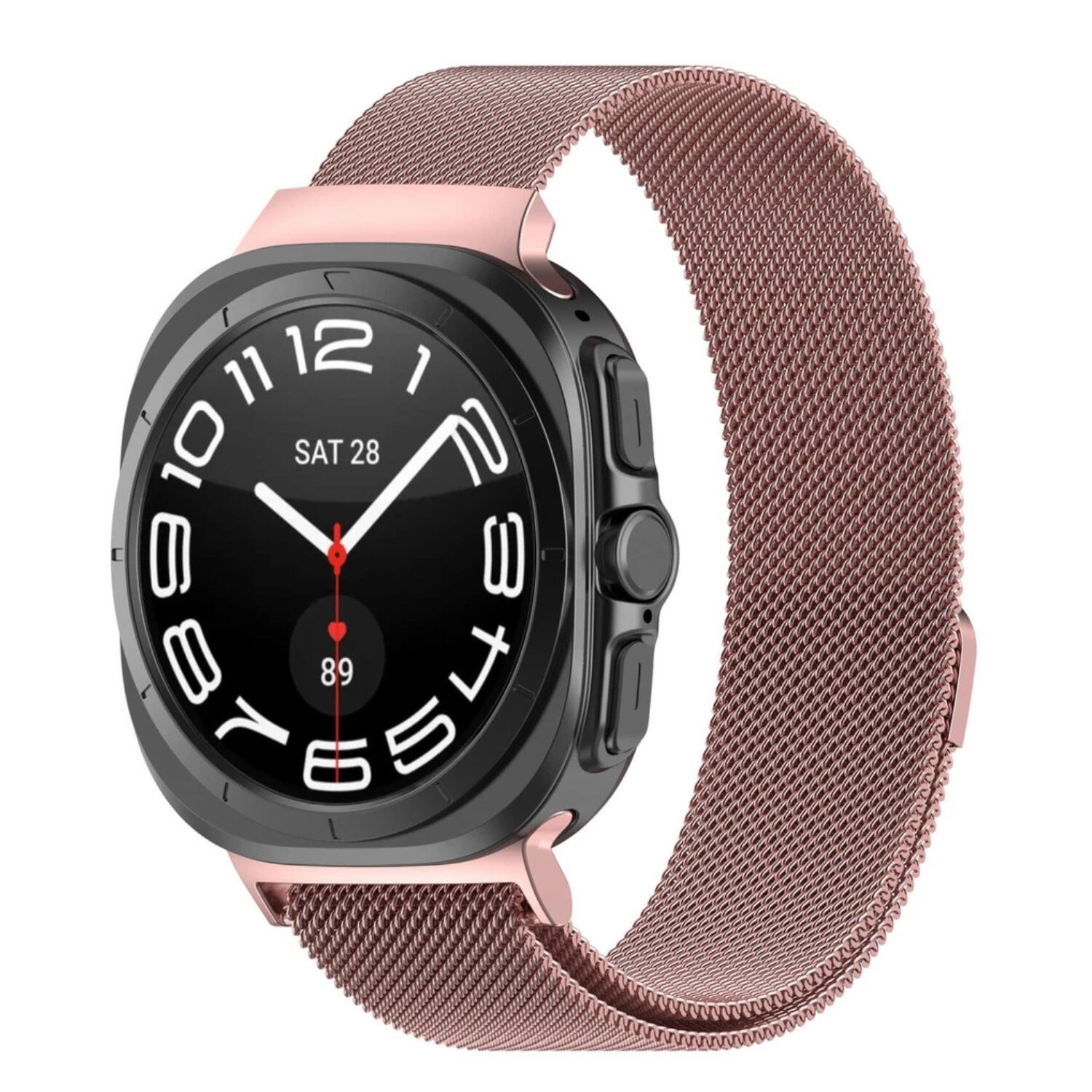 Front. Stock Preferred - Mesh Stainless Steel Band for Samsung Galaxy Watch Ultra 47mm - Pink - Pink.