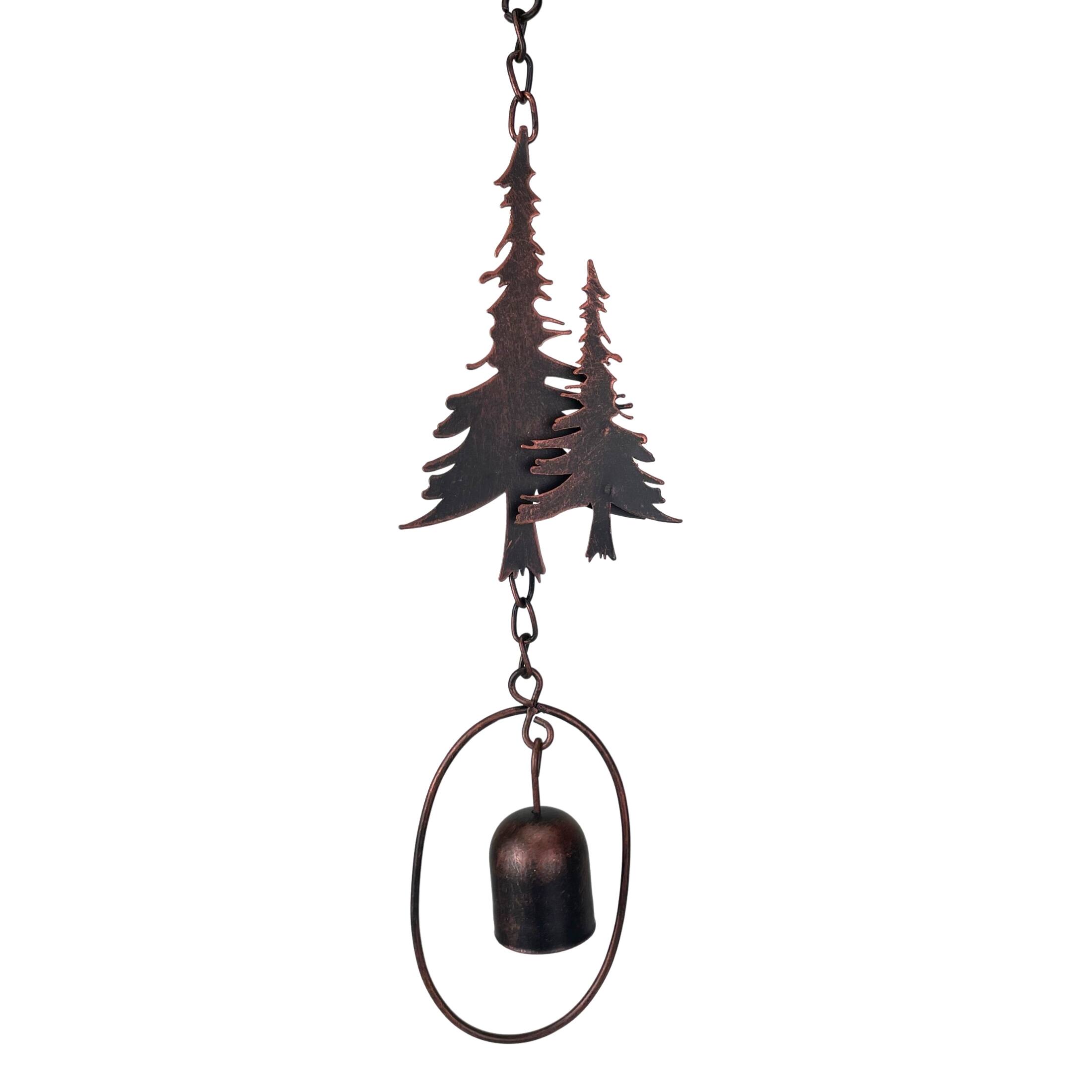 Alt View 8. Things2Die4 - 70" Metal Rain Chain - Forest Trees & Zen Bells, Aged Bronze, 3.25" Diameter - Brown.
