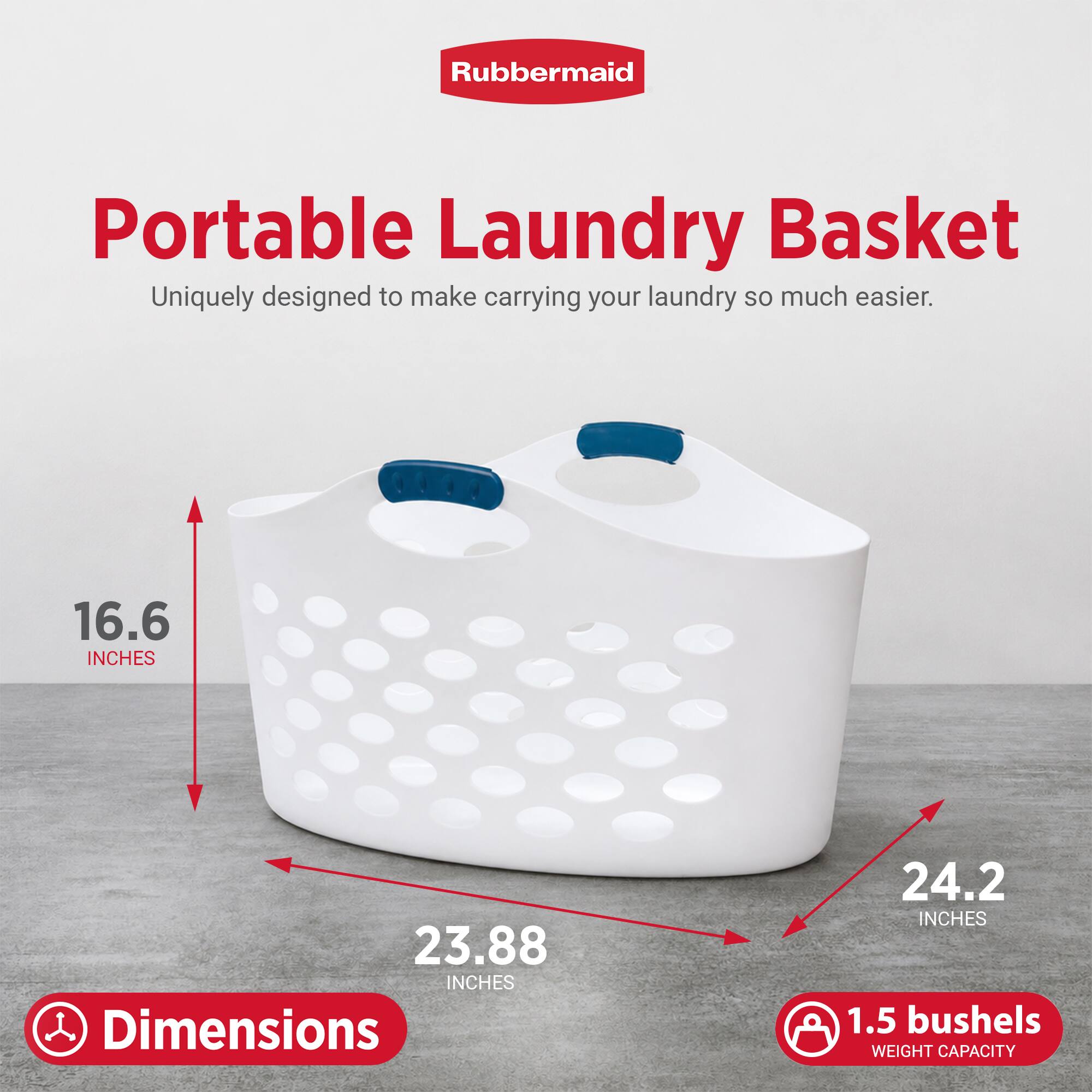RubberMaid 1.5 Capacity Flex N Carry Portable Flexible Laundry Basket ...