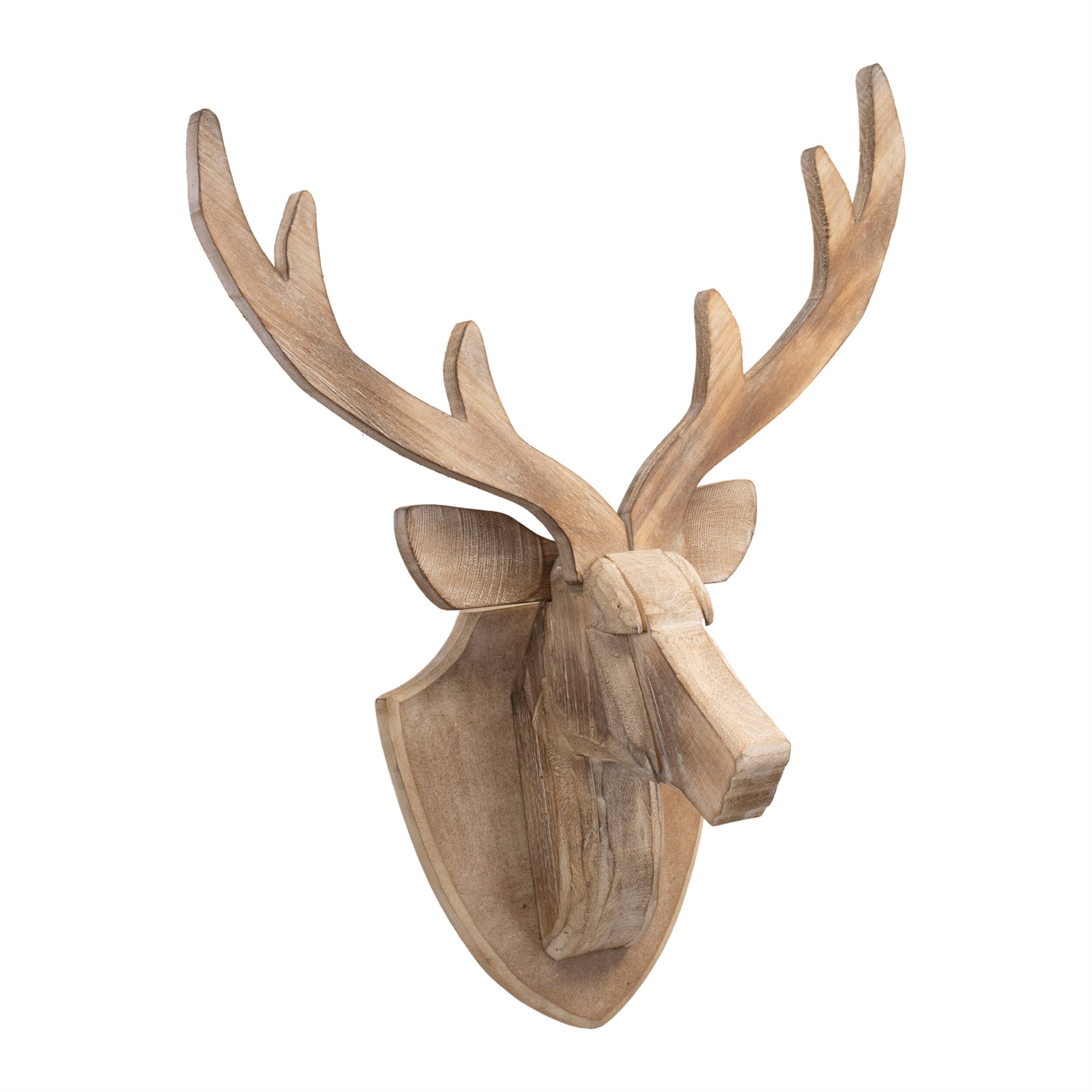 Angle. BreeBe - Modern Wood Deer Head Mount 21"H - Brown.