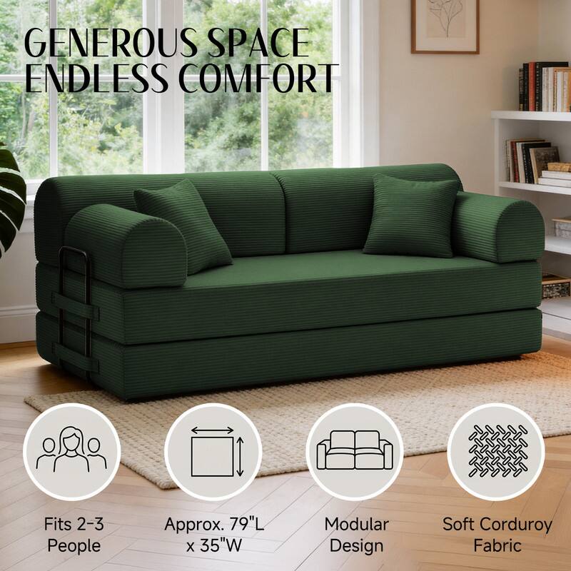 GENEROUS SPACE ENDLESS COMFORT

Fits 2-3 People

Approx. 79"L x 35"W

Modular Design

Soft Corduroy Fabric