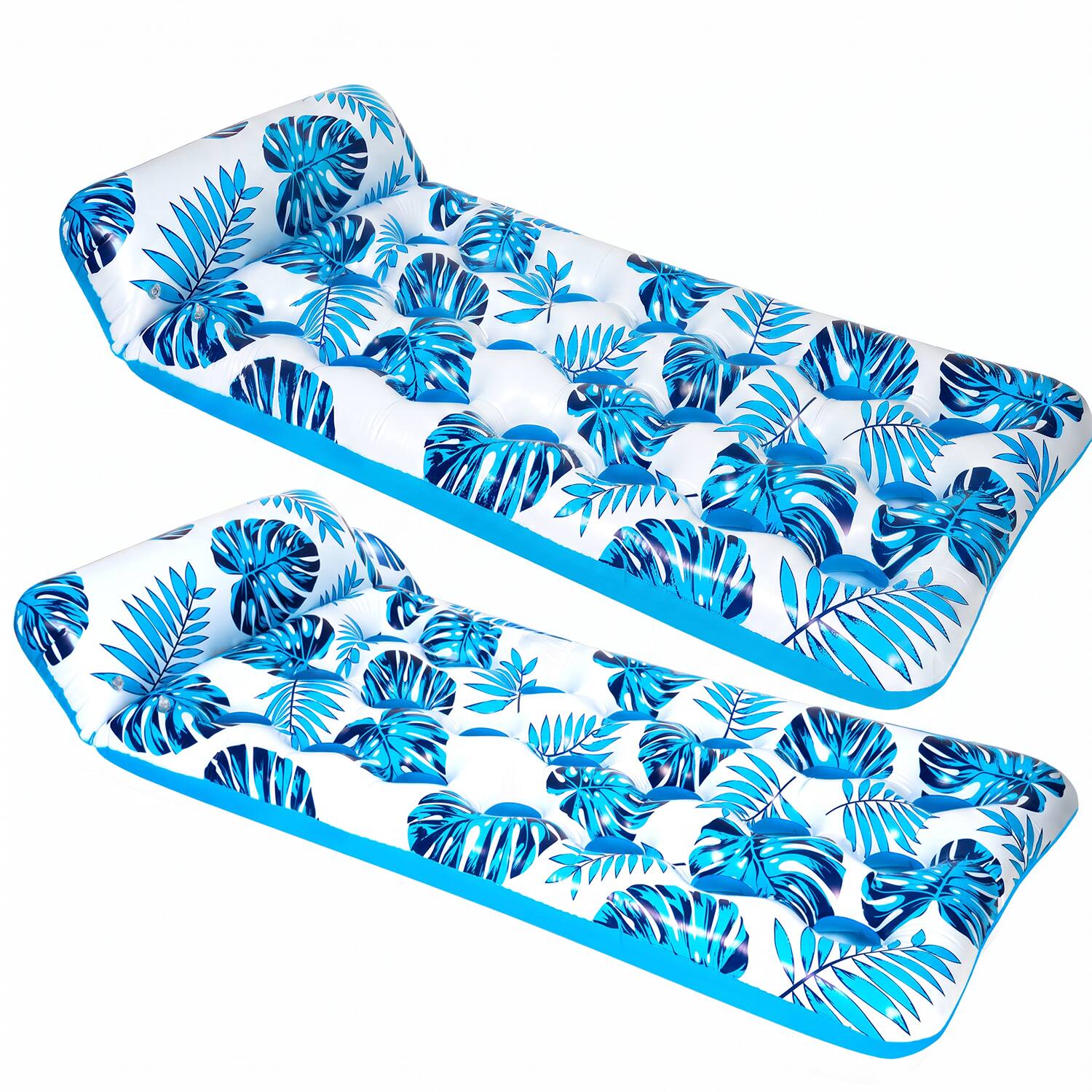 Front. COWIN - Inflatable Pool Float Mat Adult Lounger Float with Headrest Pool Lounge Chair Floating - 2pcs blue.