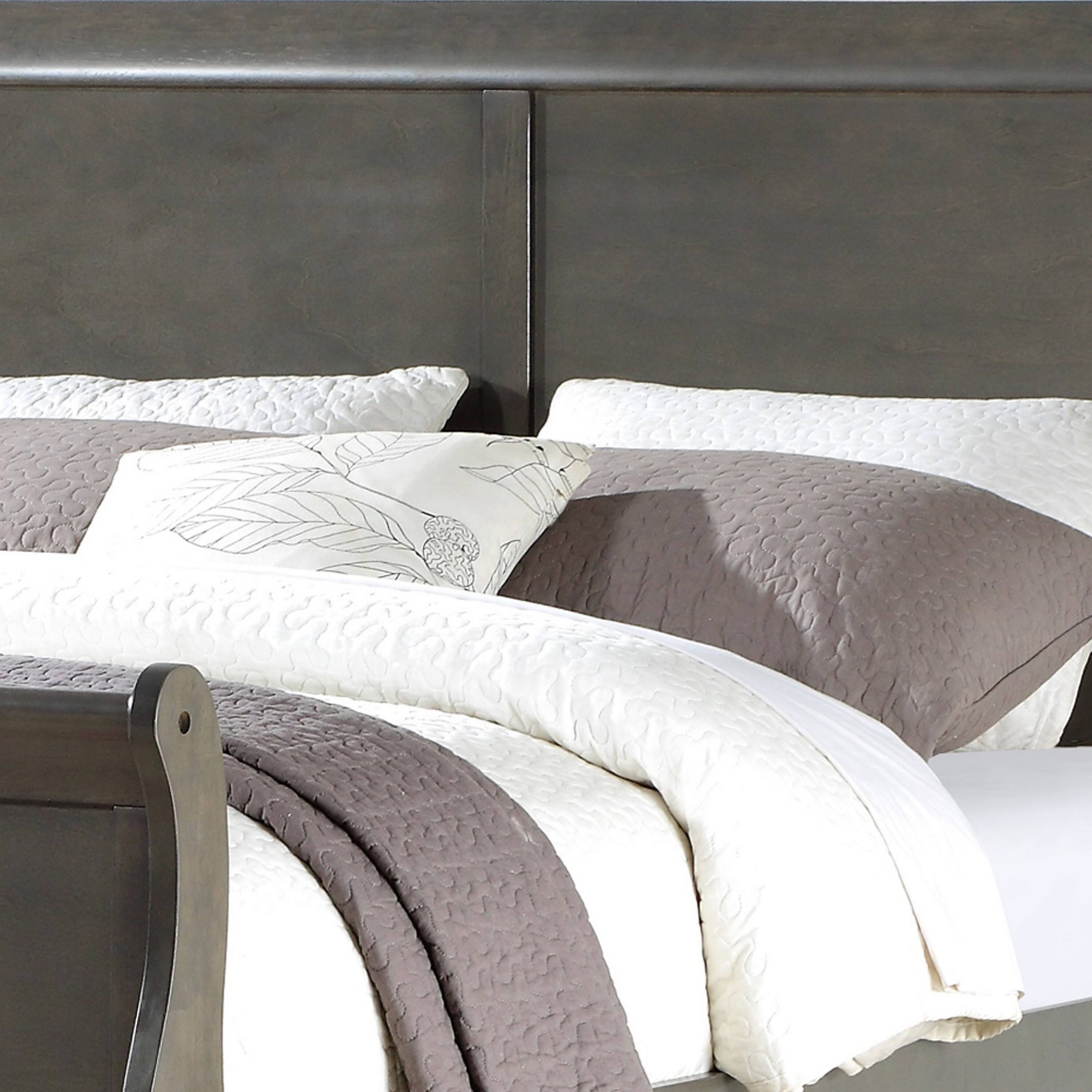 Alt View 3. Manhattan Lane - Sleigh Design Eastern King Size Bed with Rectangular Thin Legs, Dark Gray - Gray.