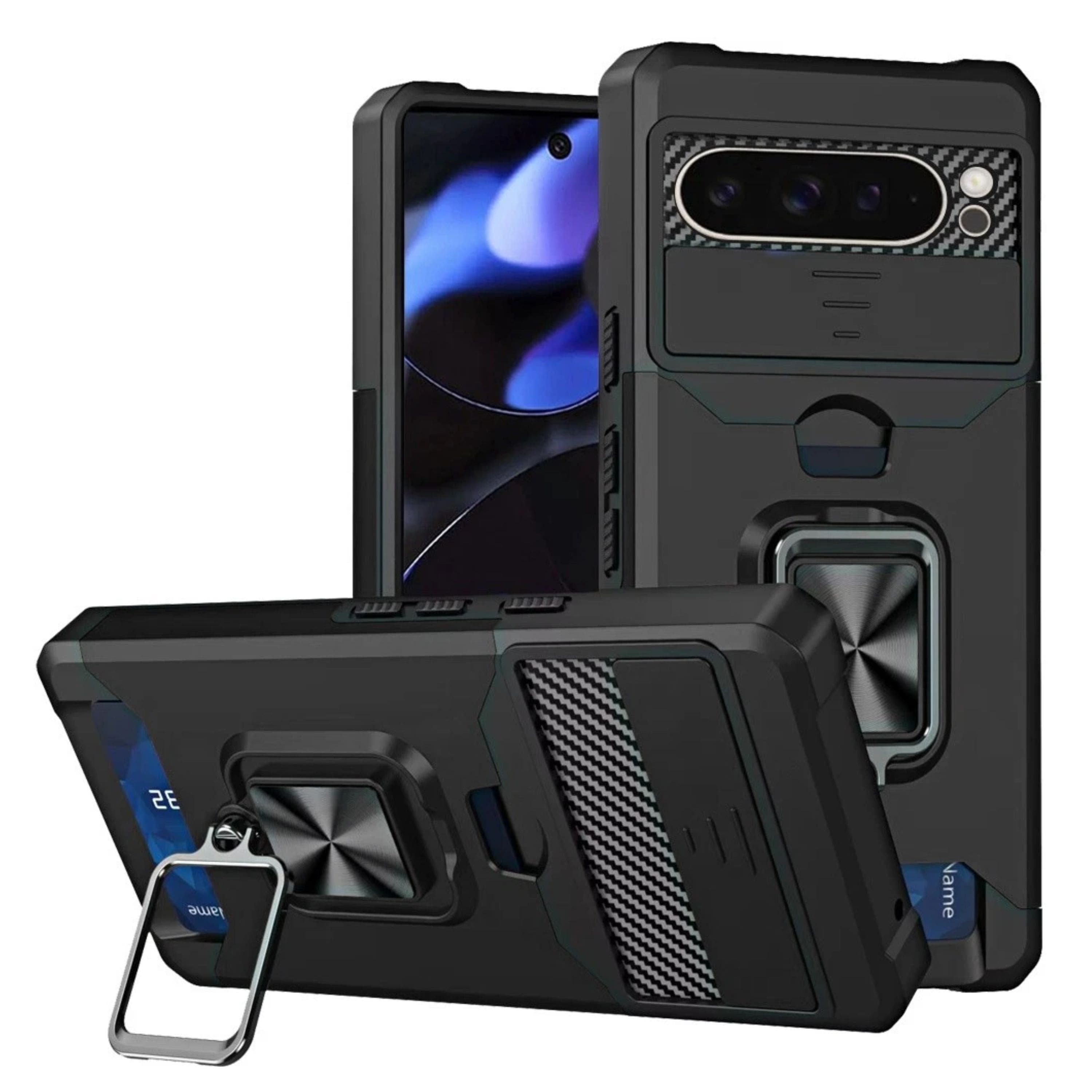 Kitcheniva - Multi-Use Card Holder Lens Cover Phone Case With Tempered Glass For Google Pixel 10/10 Pro - Black price history on PriceWatchPro