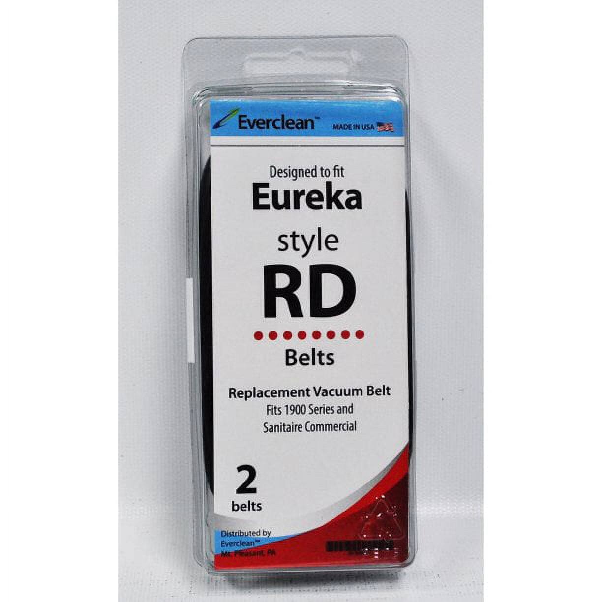 Everclean  
MADE IN USA  

Designed to fit  
Eureka style RD Belts  

Replacement Vacuum Belt  
Fits 1900 Series and Sanitaire Commercial  

2 belts  

Distributed by  
Everclean  
ME Pleasant PA