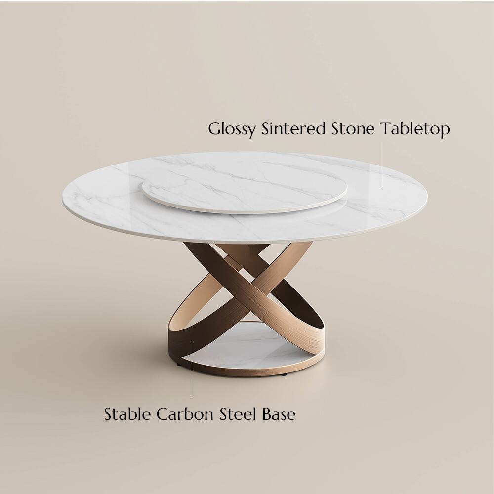 Glossy Sintered Stone Tabletop  
Stable Carbon Steel Base