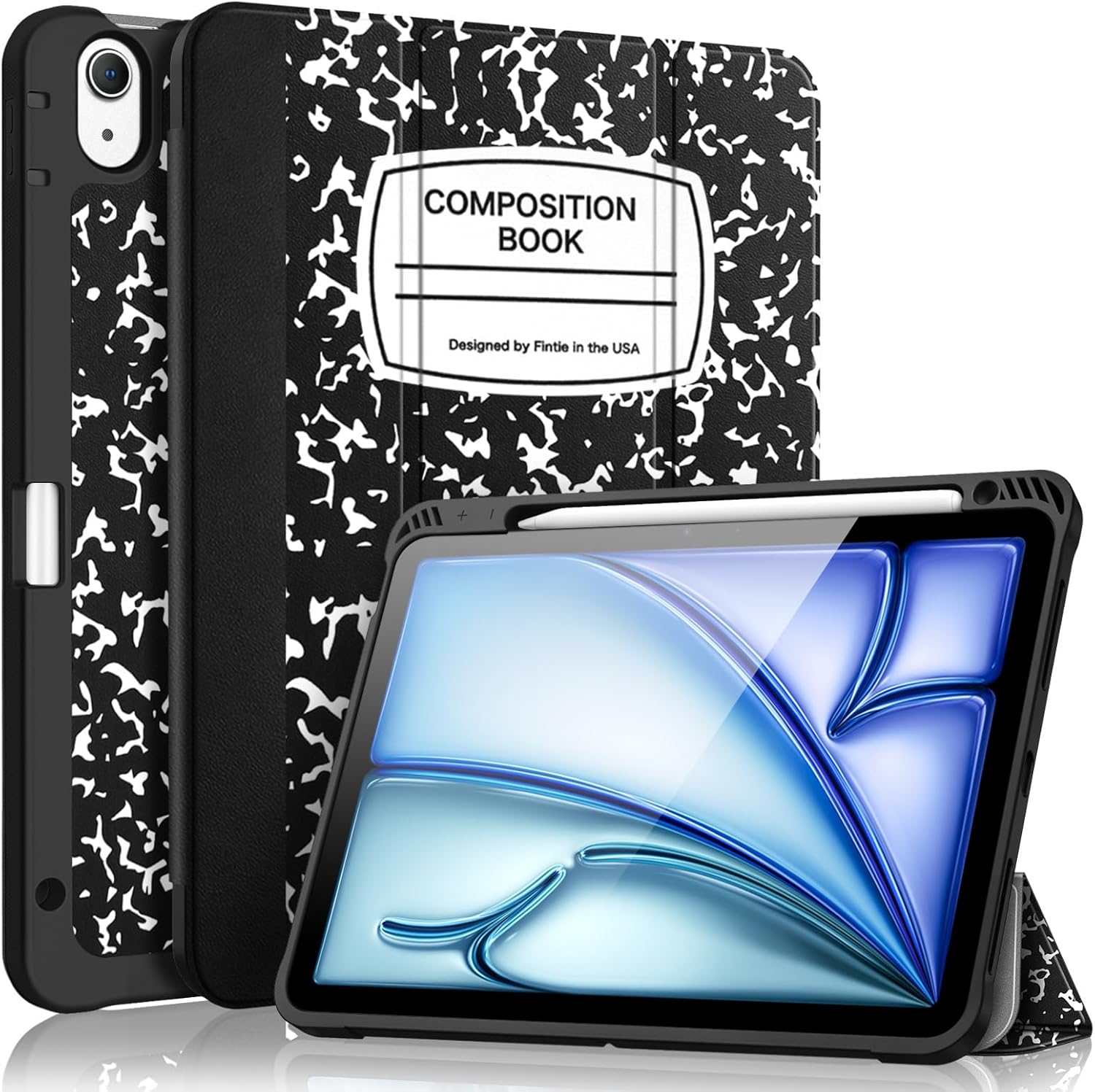 Fintie - Slim Case for iPad Air 11-inch (M4/M3/M2) & iPad Air 4th/5th Gen 10.9" | Tri-Fold Stand, Flexible Soft TPU Back Cover - Composition Book