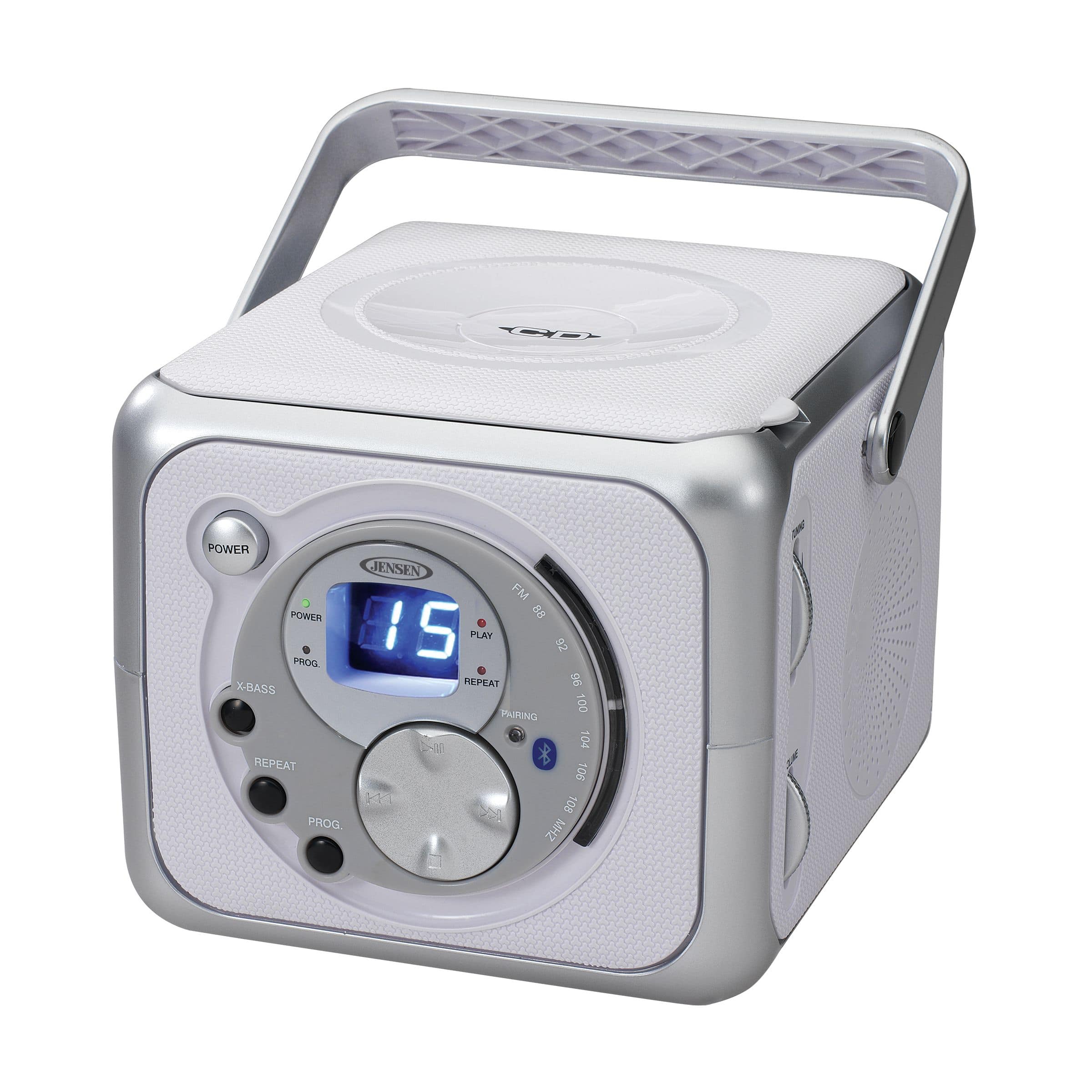 Jensen - CD-555 Portable Bluetooth Music System with CD Player - White