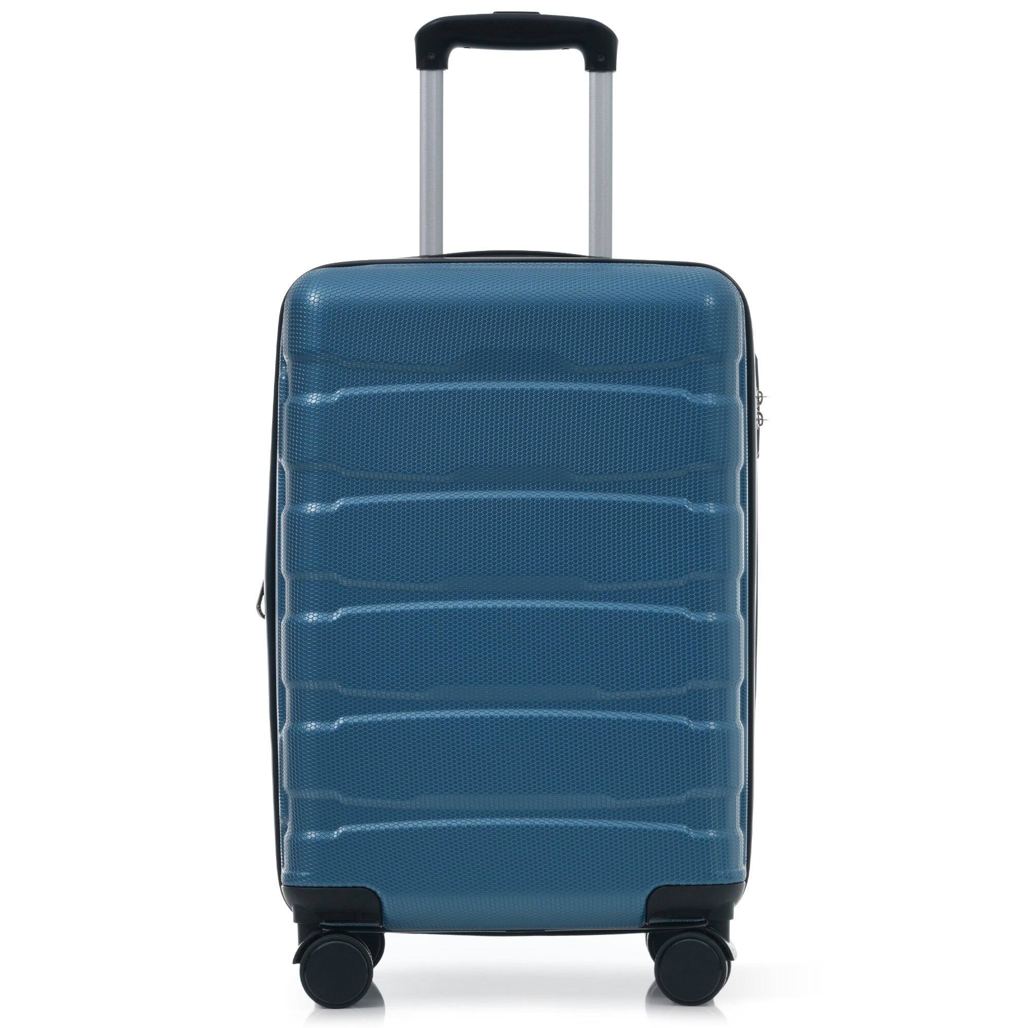 Angle. BreeBe - 20 Inch Hardshell ABS Carry on Luggage, Durable Expandable Travel Suitcase with Spinner Wheels, TSA Lock - Blue.