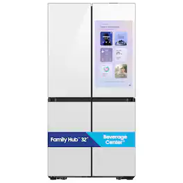 Samsung - 36 in. Wide Bespoke 23 Cu. Ft. 4-Door Flex French Door Counter Depth Refrigerator with Family Hub 32" - White Glass