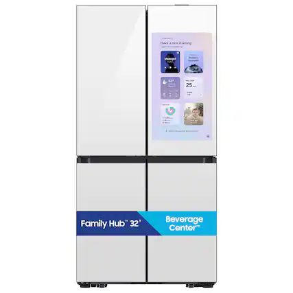 Samsung - 36 in. Wide Bespoke 29 Cu. Ft. 4-Door Flex French Door Smart Refrigerator with Family Hub 32" - White Glass