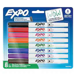 Expo - Low Odor Dry Erase Marker, Ultra Fine Tip, 8/Pack - Assorted Colors