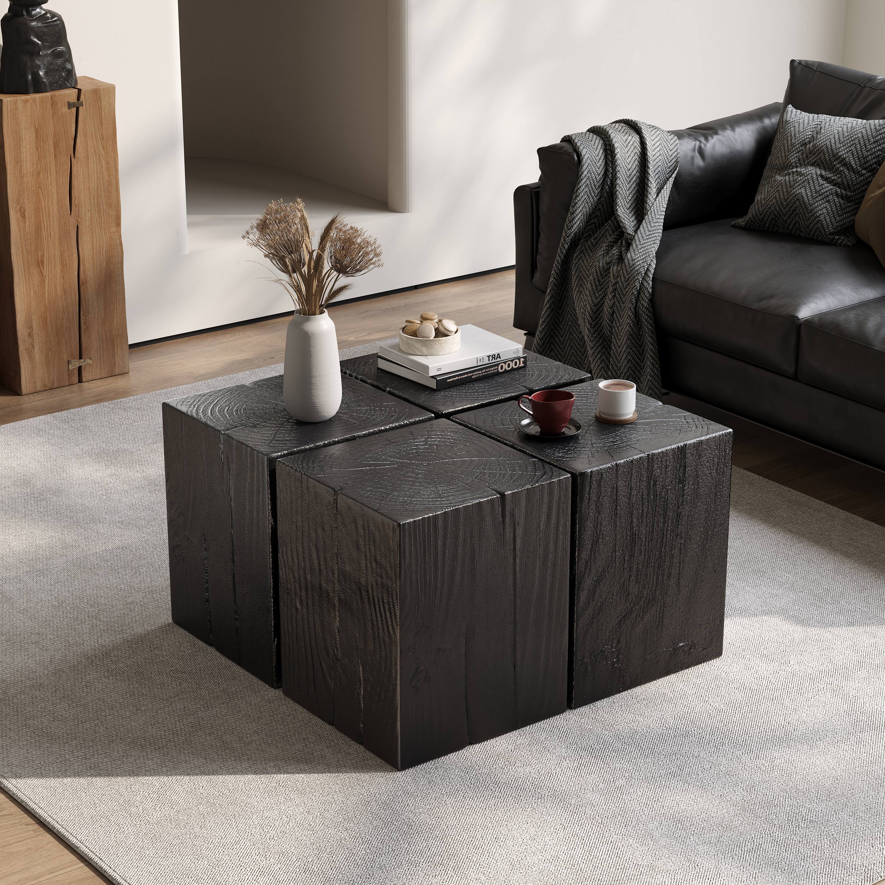 Alt View 1. APRILSOUL - Wood Look Square Column Mgo End Table H18 Wood Like Distressed Finish Indoor Outdoor Black - Black.