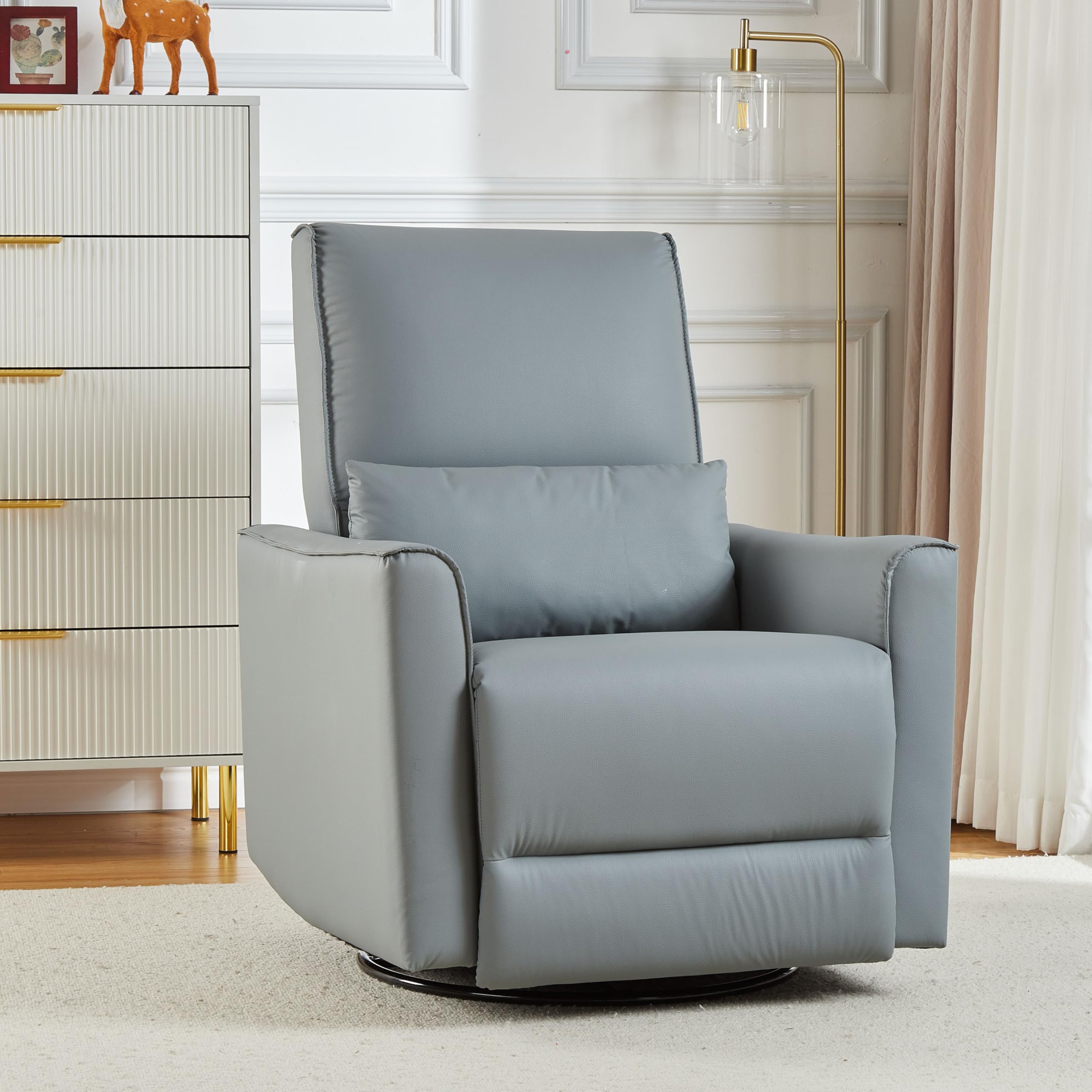 Alt View 1. Homhougo - 360° Swivel Rocking Recliner Chair, Glider Rocking Chair, Upholstered Faux Leather Reclining - Gray.