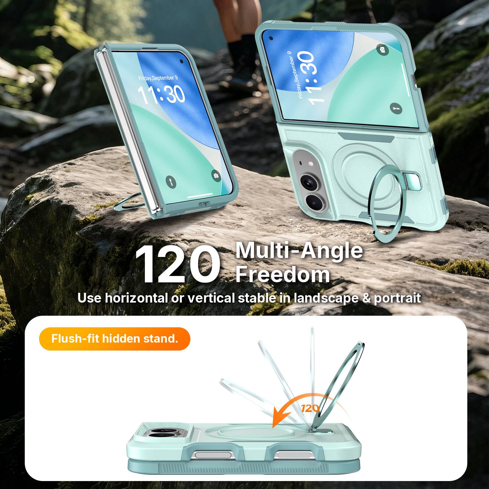 Friday, September 9, 11:30

120 Multi-Angle Freedom
Use horizontal or vertical stable in landscape & portrait

Flush-fit hidden stand.