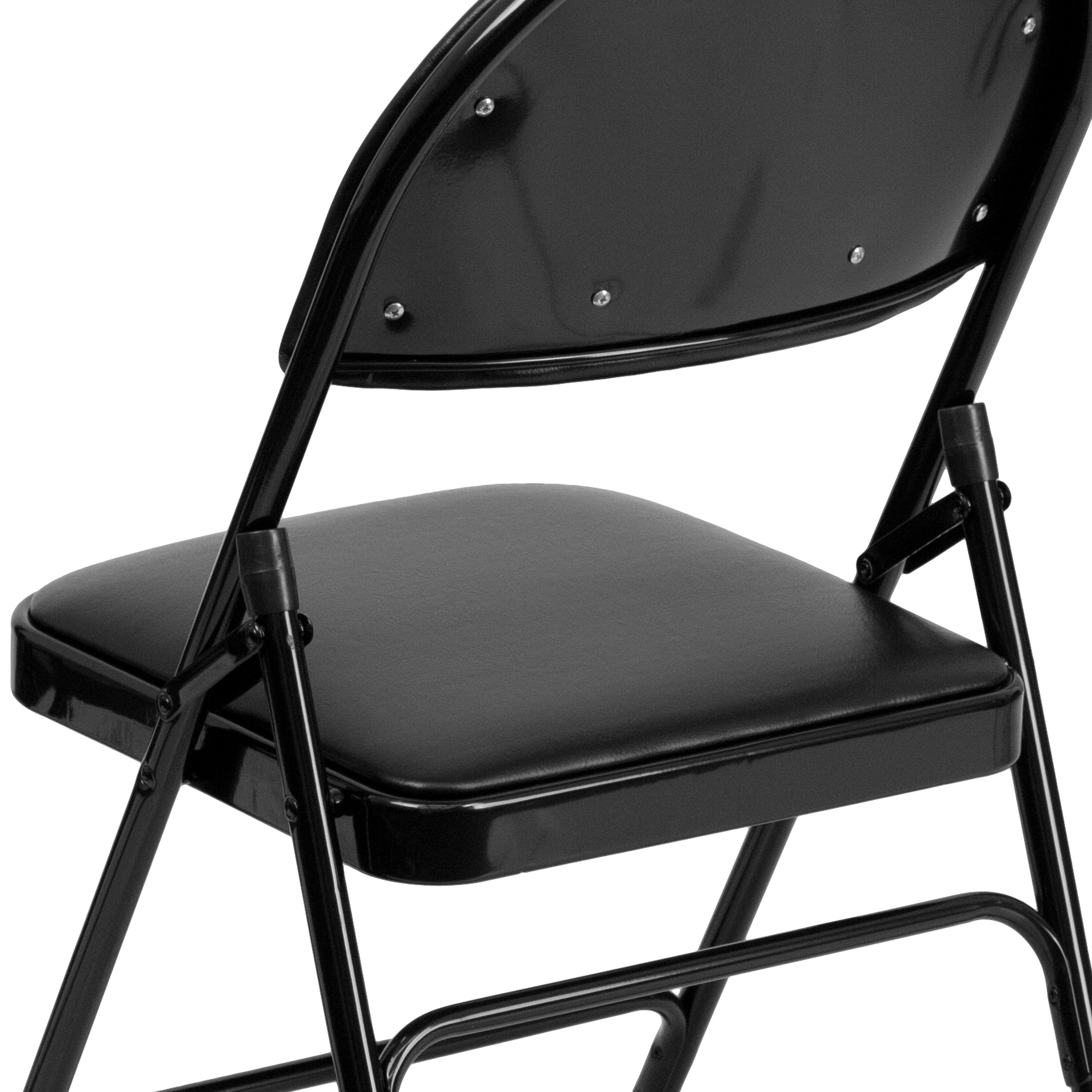 Alt View 9. Emma + Oliver - 4 Pack Home & Office Easy-Carry Party Events Padded Folding Chair - Black Vinyl/Black Frame.