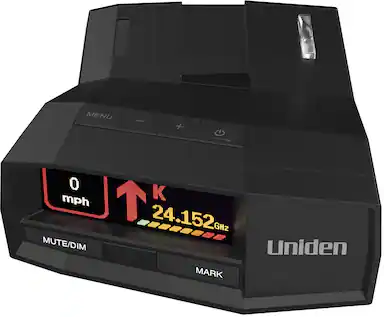 MENU - + 0 mph 1 K 24.152 GHz MUTE/DIM Uniden MARK