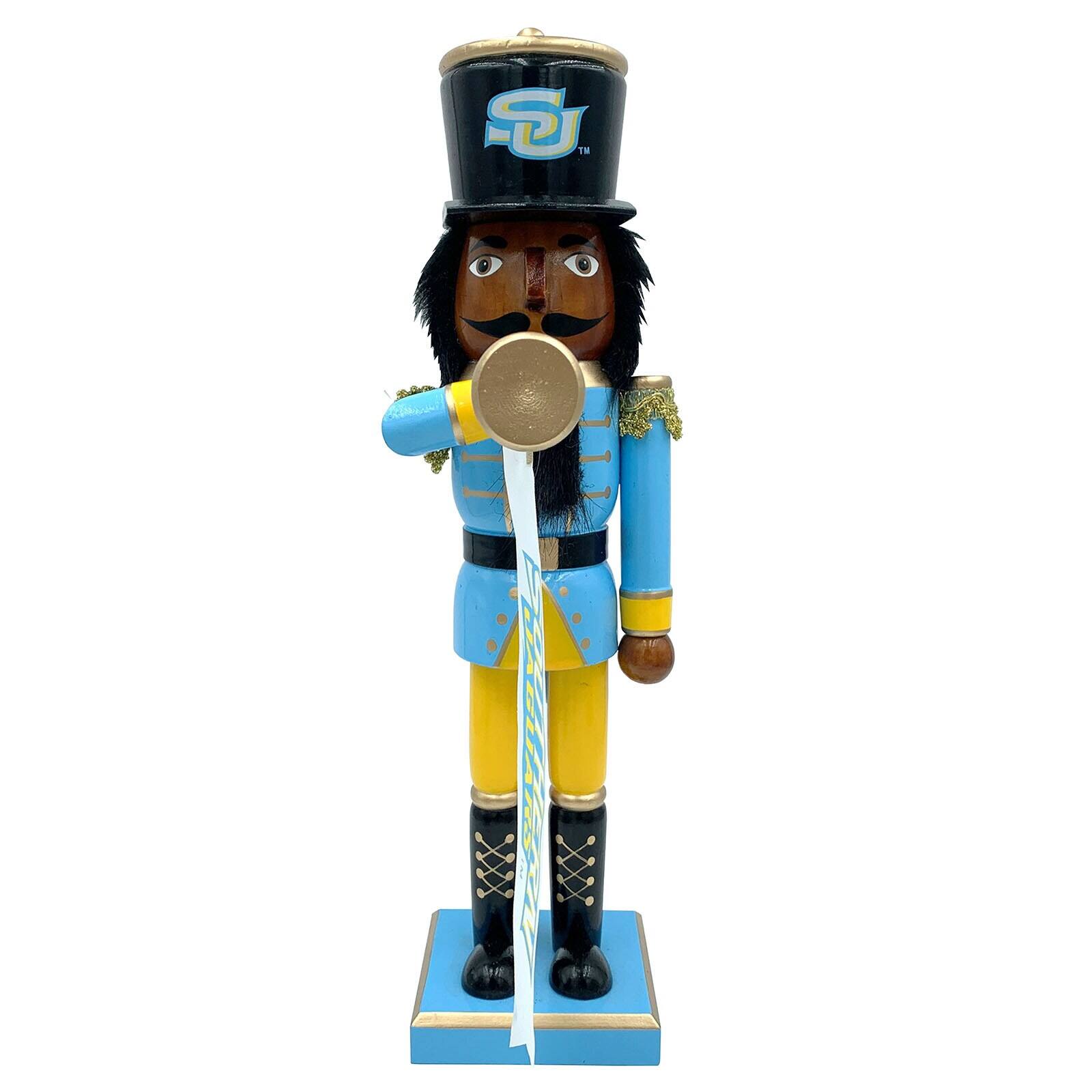 Front. Santa's Workshop - Southern University Jaguars 14" Bugler Nutcracker - Blue.