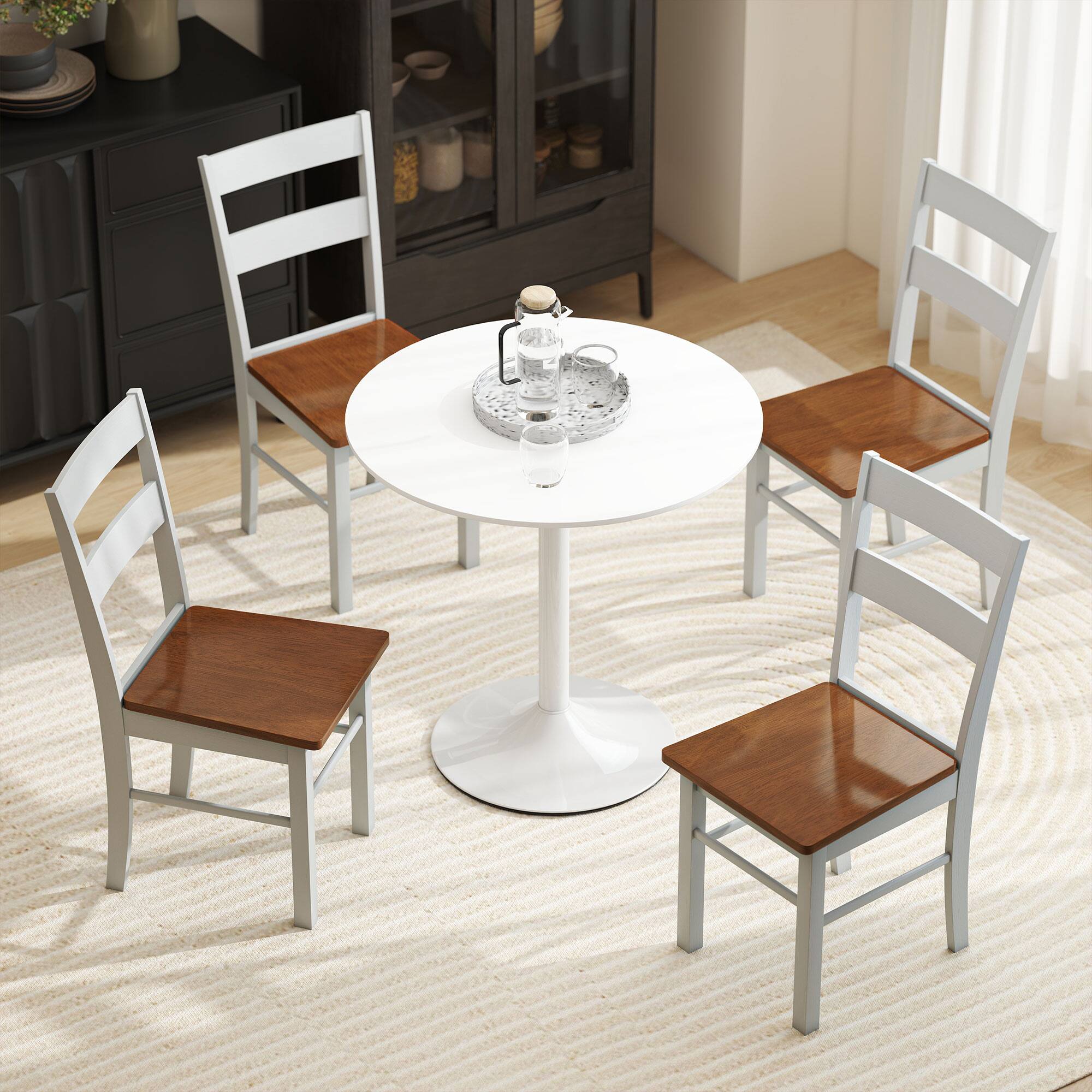 Alt View 7. Homcom - Dining Chairs Set of 2, Farmhouse Kitchen Chairs with Open Back, Rubber Wood Seating - Light Gray.