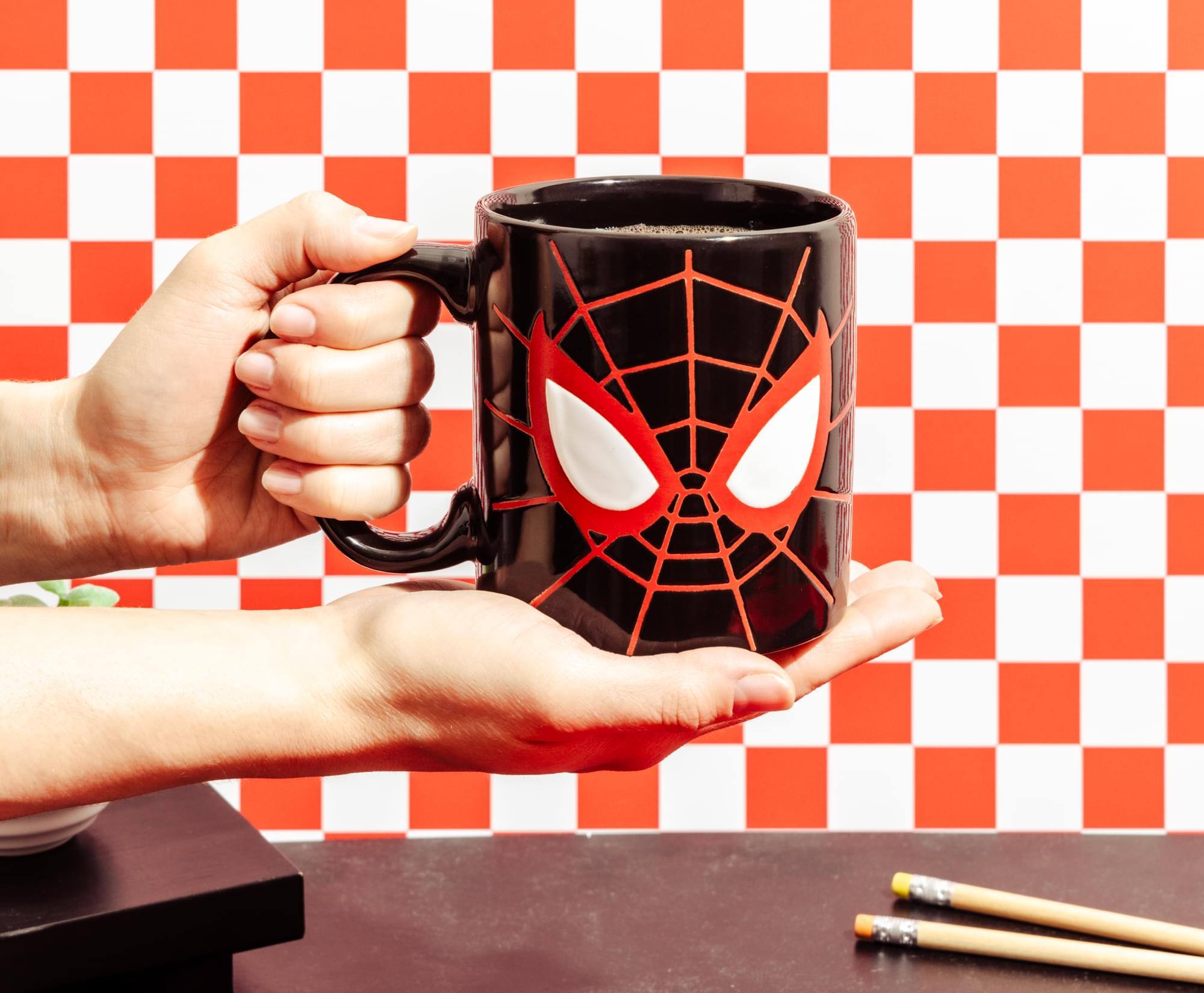 Alt View 6. Silver Buffalo - Marvel Spider-Man Miles Morales Mask Wax-Resist 20-Ounce Ceramic Mug - Black.