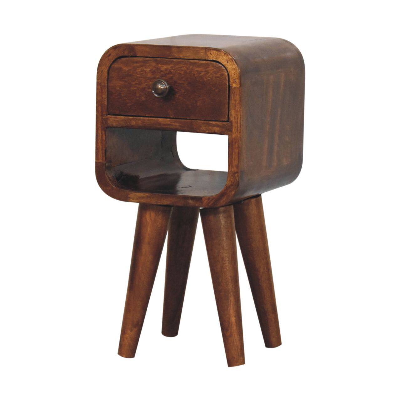 Left. Artisan Furniture - Artisan Furniture Solid Wood Extra Mini Chestnut Curve Lower Bedside, 1 Drawer, 1 Open Slot, Dark Brown - Dark Brown.