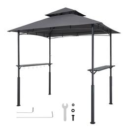 VEVOR - Grill Gazebo,8 x 5 ft Reinforced Outdoor BBQ Gazebo with Double-Tiered Roof, Powder-Coated Steel Patio Grill Shelter - Dark Gray