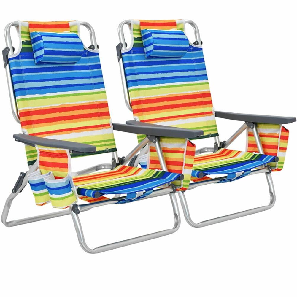 Alt View 1. Kadyn - 2-Pack Folding Backpack Beach Chair 5-Position Outdoor Reclining Chairs with Pillow-Yellow, Backpack Folding-Black - Yellow.