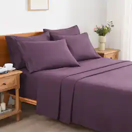 MarCielo - 4/6 Pcs Soft Solid & Embroidery Bed Sheets Set - Dark Purple