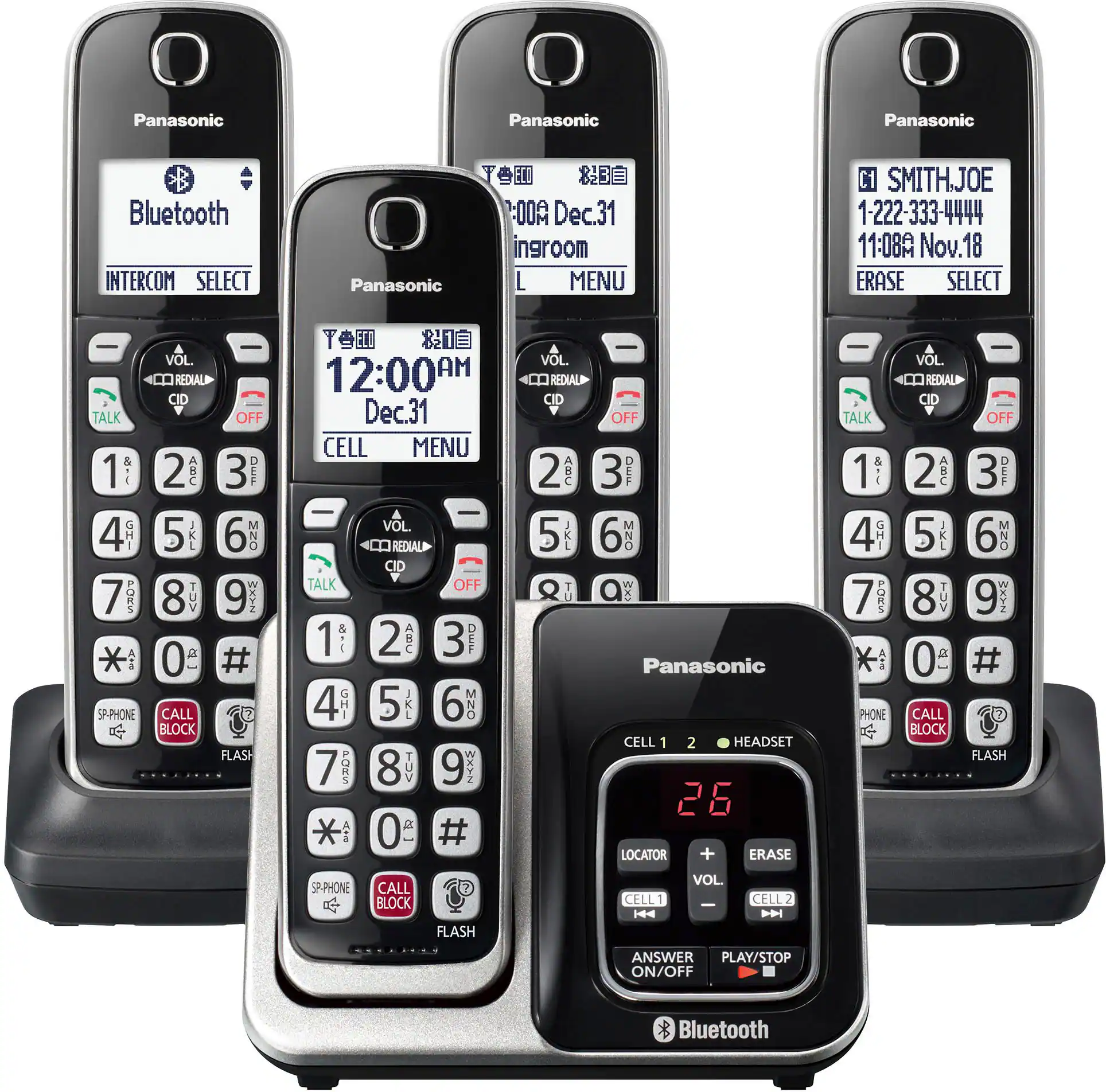 Panasonic - KX-TGD864S Link2Cell DECT 6.0 Expandable Cordless Phone System with Digital Answering System - Black with Silver Rim