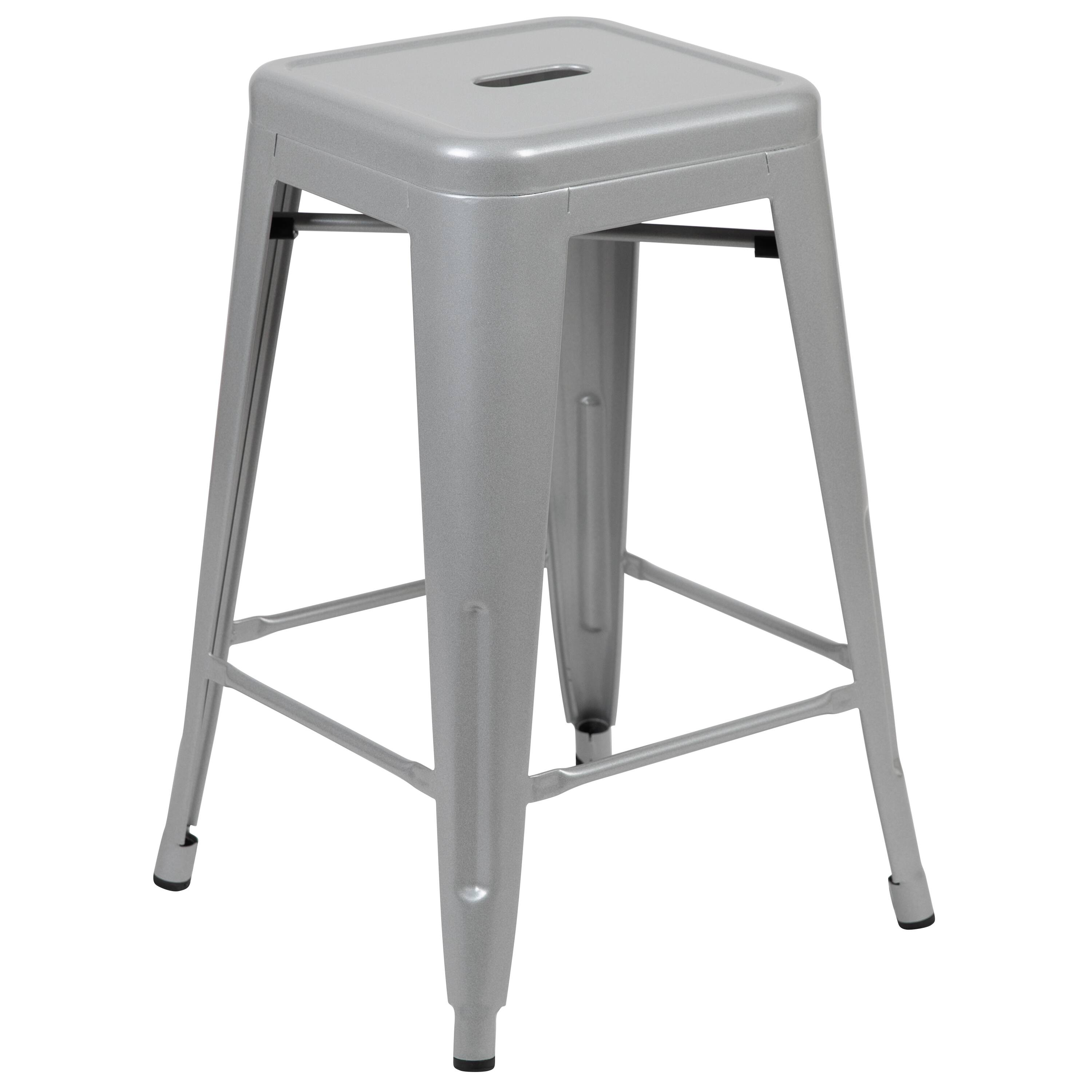 Alt View 16. Alamont Home - 24" High Metal Counter-Height, Indoor Bar Stool - Stackable Set of 4 - Silver.
