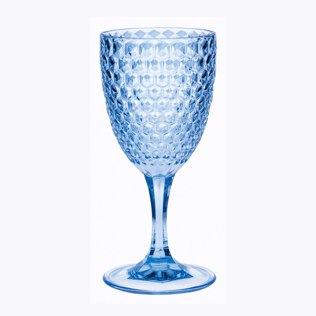 APRILSOUL - Diamond Cut Plastic Wine Glasses Set of 4 BPA Free Acrylic Unbreakable Red White Wine Glasses - Blue