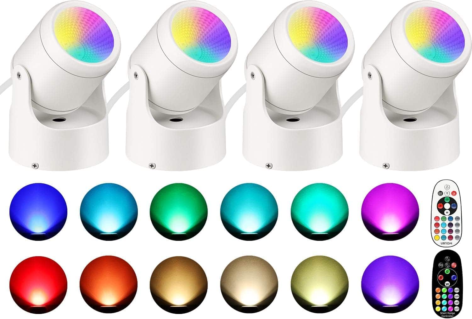 FINEAK - 4 Pack 6W RGBW Dimmable LED Uplights with Remote 5.9FT Plug Aluminum Accent Lights