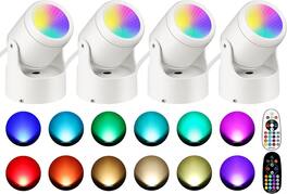 FINEAK - 4 Pack 6W RGBW Dimmable LED Uplights with Remote 5.9FT Plug Aluminum Accent Lights