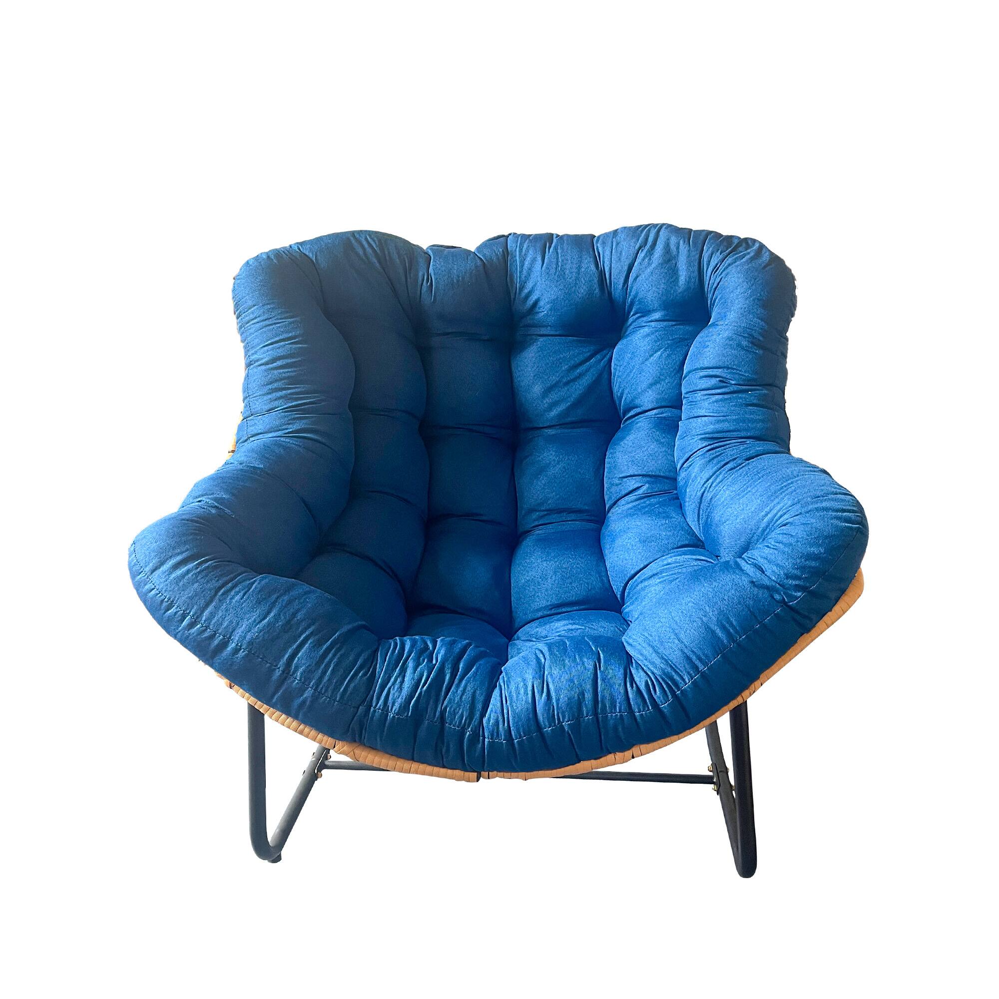 Alt View 7. Tiramisubest - Larger Outdoor Rocking Chair,Patio Egg Rocking Chair,Rattan Wicker Lounge Chair for Indoor and Outdoor Spaces-Blue - Black+Blue.