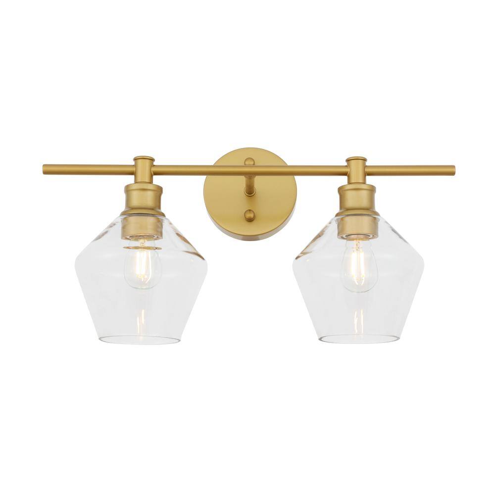 Back. Living District - Gene 2 light Brass and Clear glass Wall sconce - Brass And Clear Glass.